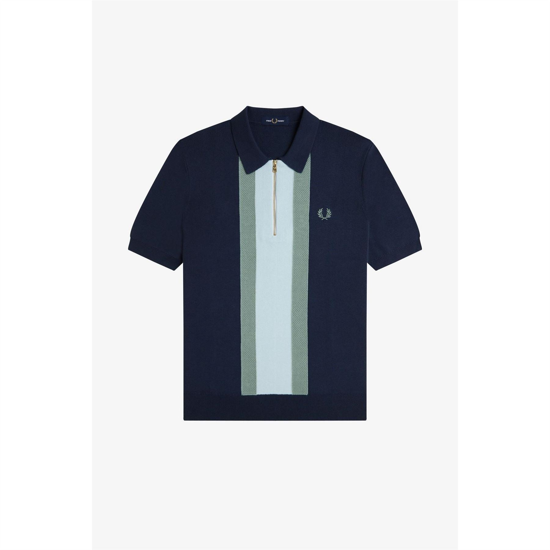 Fred Perry Vertical Stripe Zipped Short Sleeve Polo Shirt