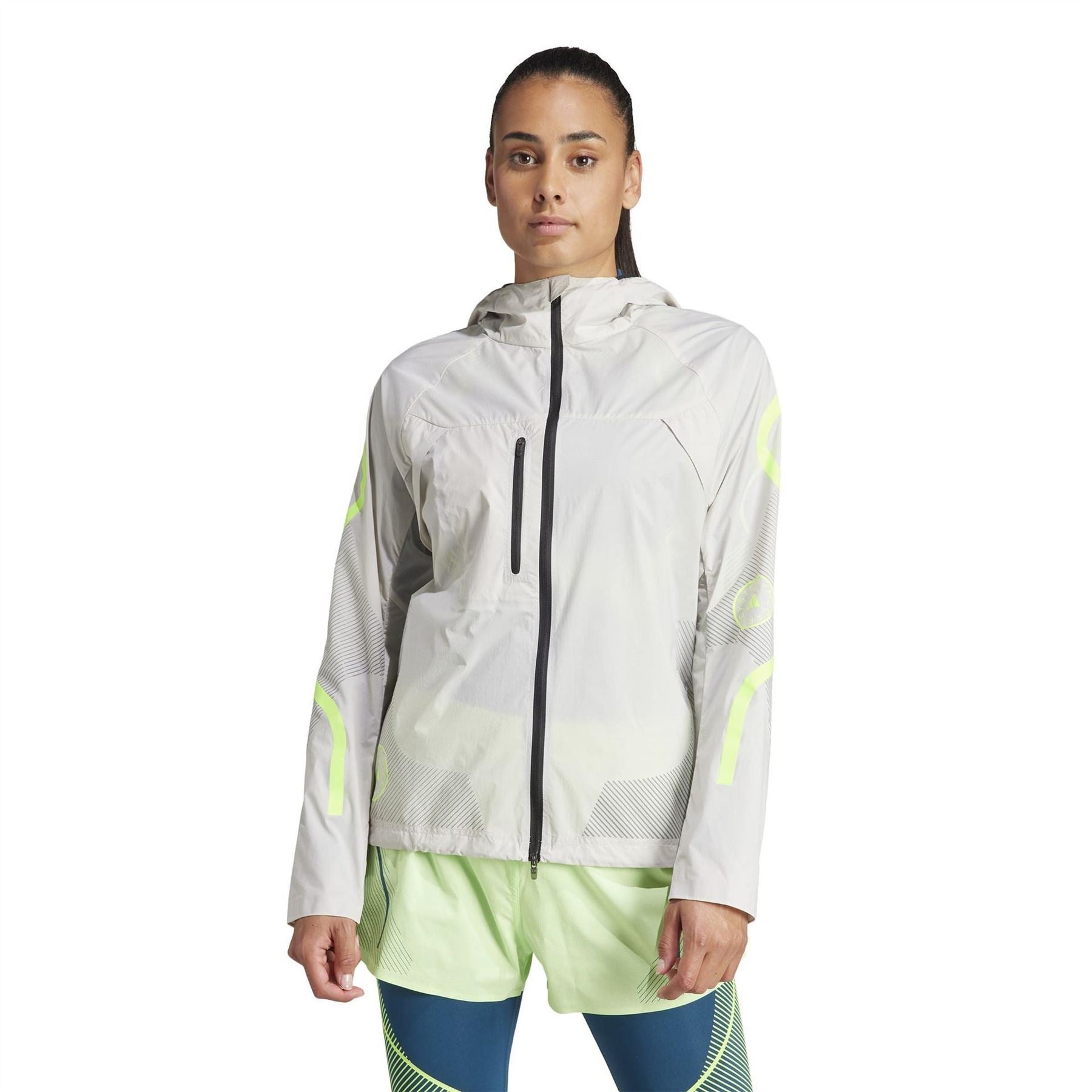 adidas Stripe Patterned Hooded Drawstring Running Jacket