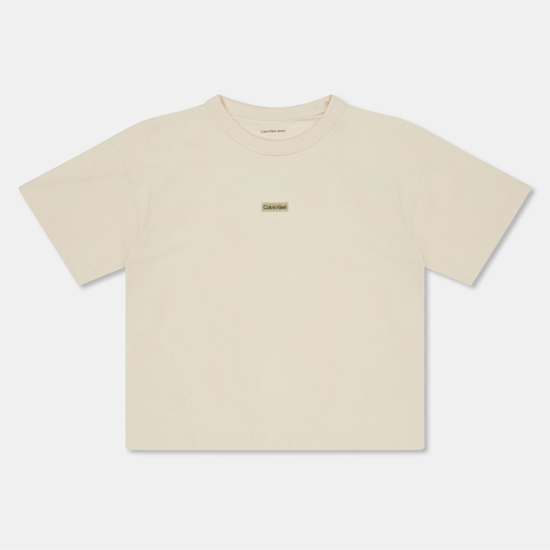 Calvin Klein Jeans Metal Badge Crew Neck Ribbed Collar Short Sleeve Jersey Tee