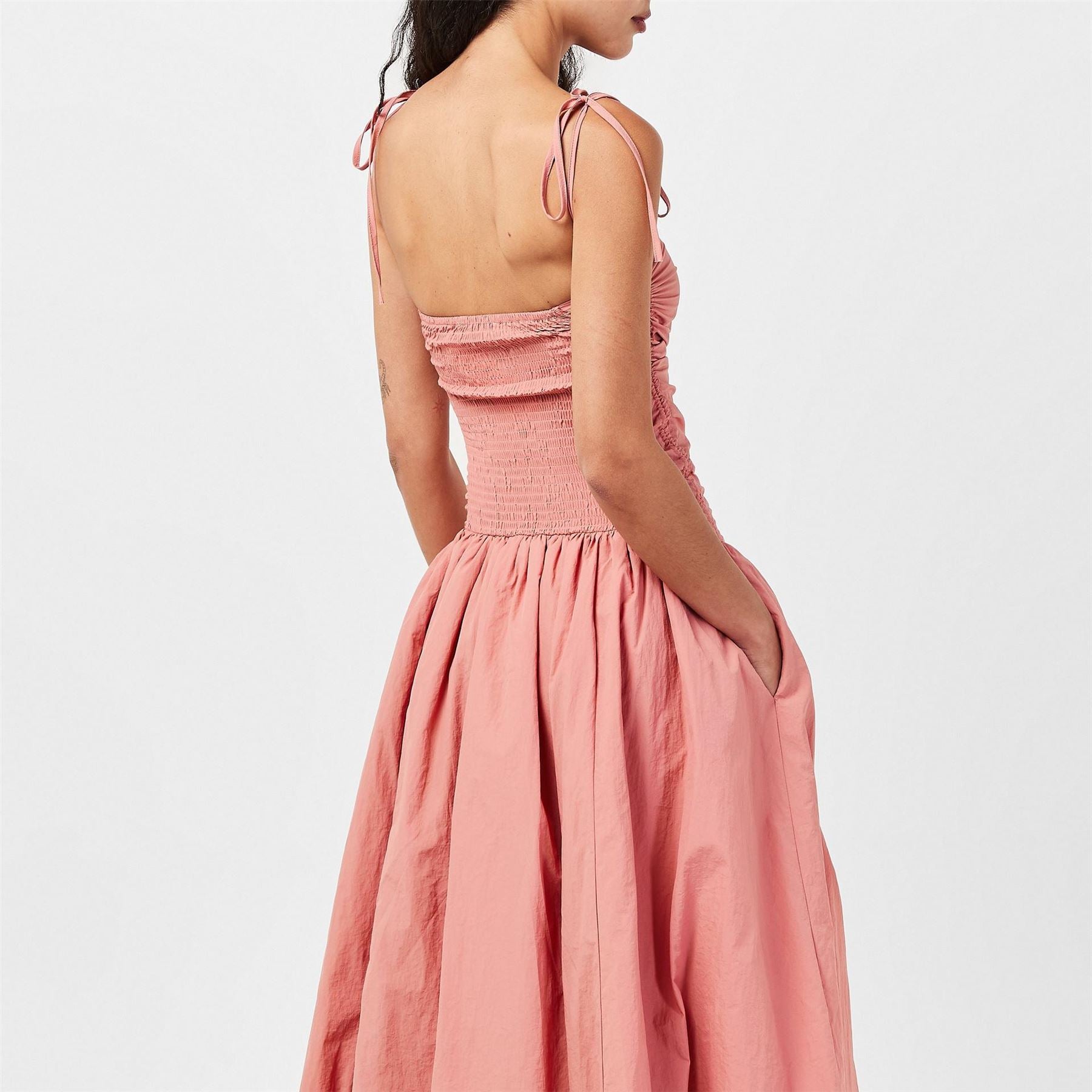 AmyLynn Puffball Square Neck Midi Peplum Dress
