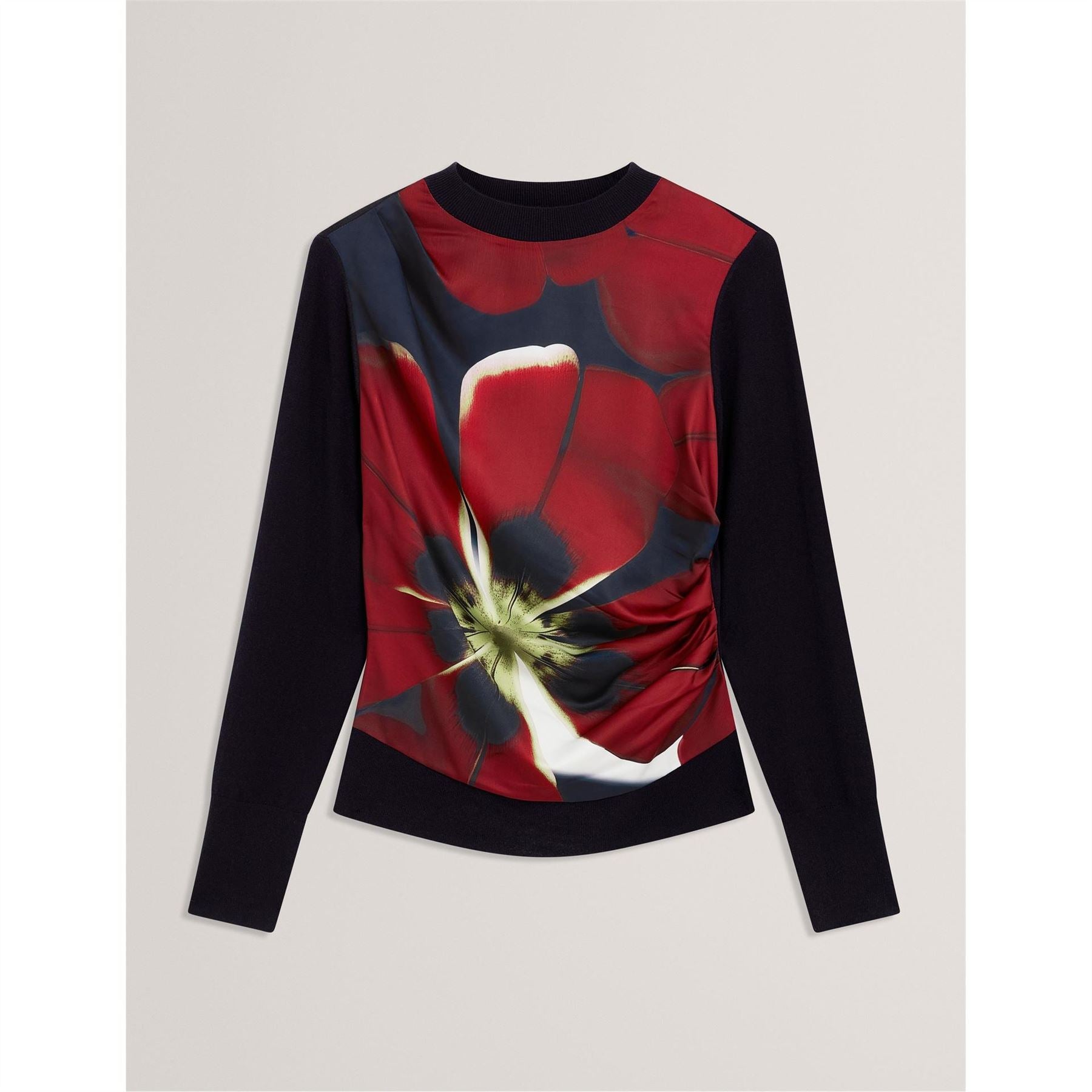 Ted Baker Crew Neck Ribbed Collar Long Sleeve Sweater