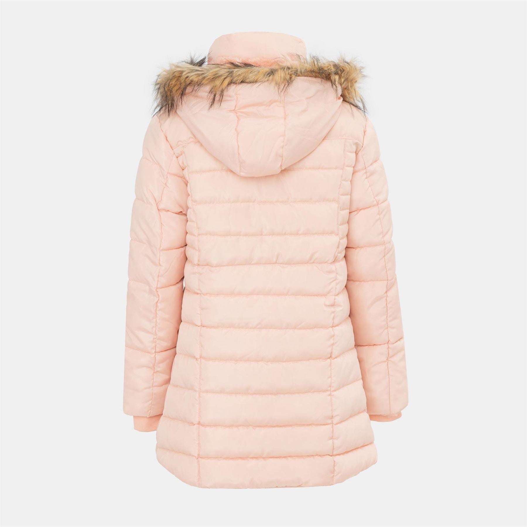 I Saw It First Solid Patterned Hooded Snap Button Fur Trim Ribbed Cuff Parka Jacket