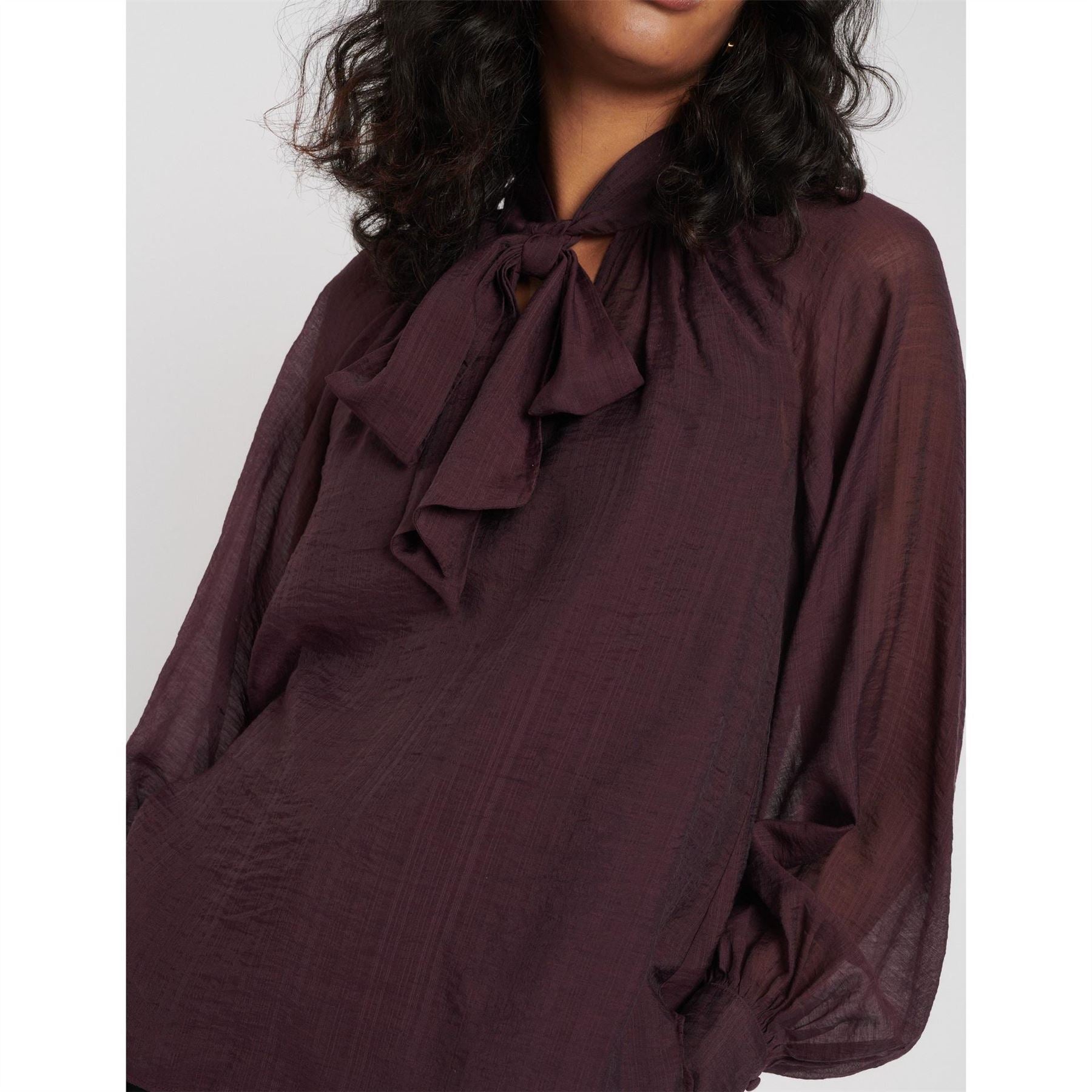 Nobodys Child Tie Neck Relaxed Fit Long Sleeve Blouse