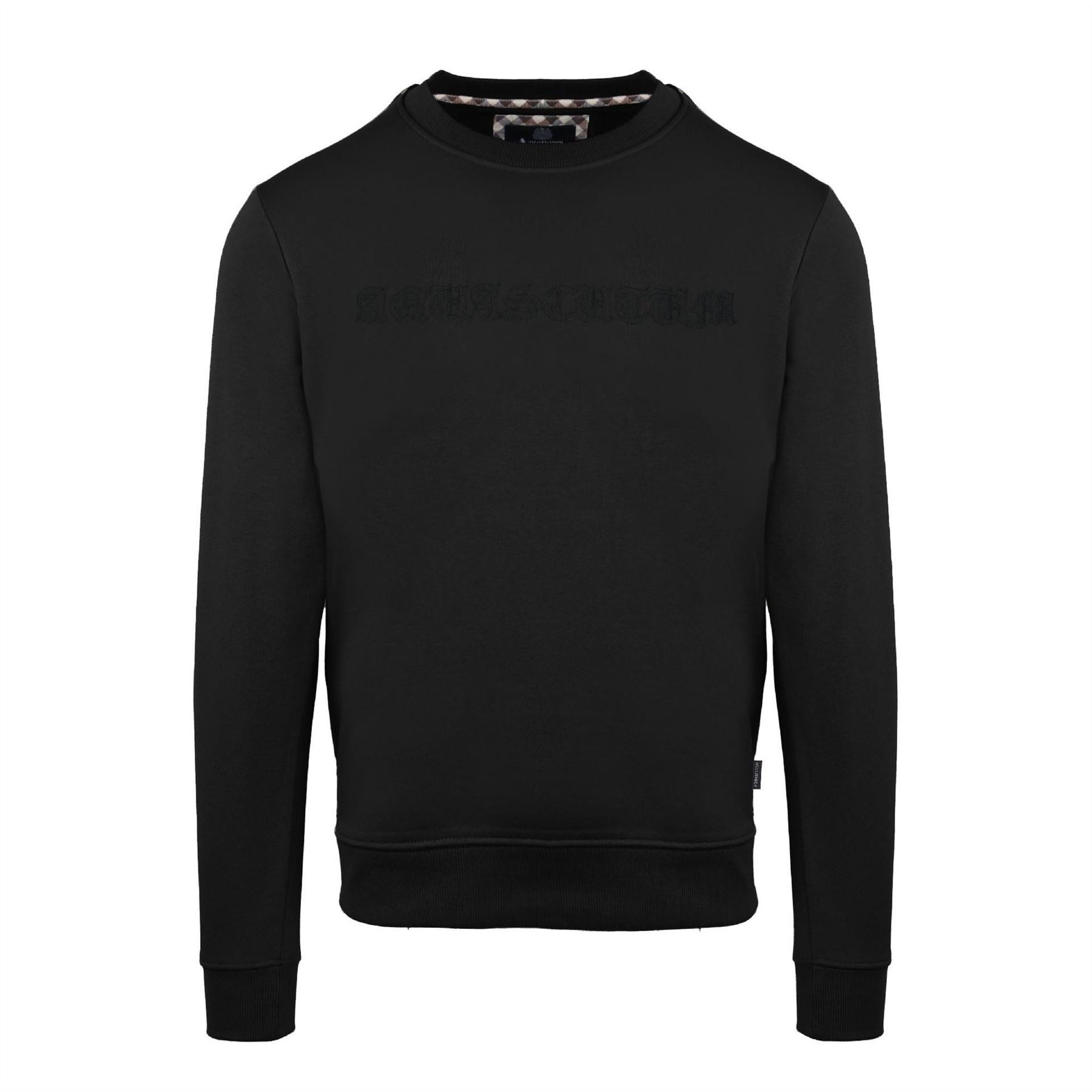 Aquascutum Embroidered Crew Neck Ribbed Collar Long Sleeve Sweatshirt