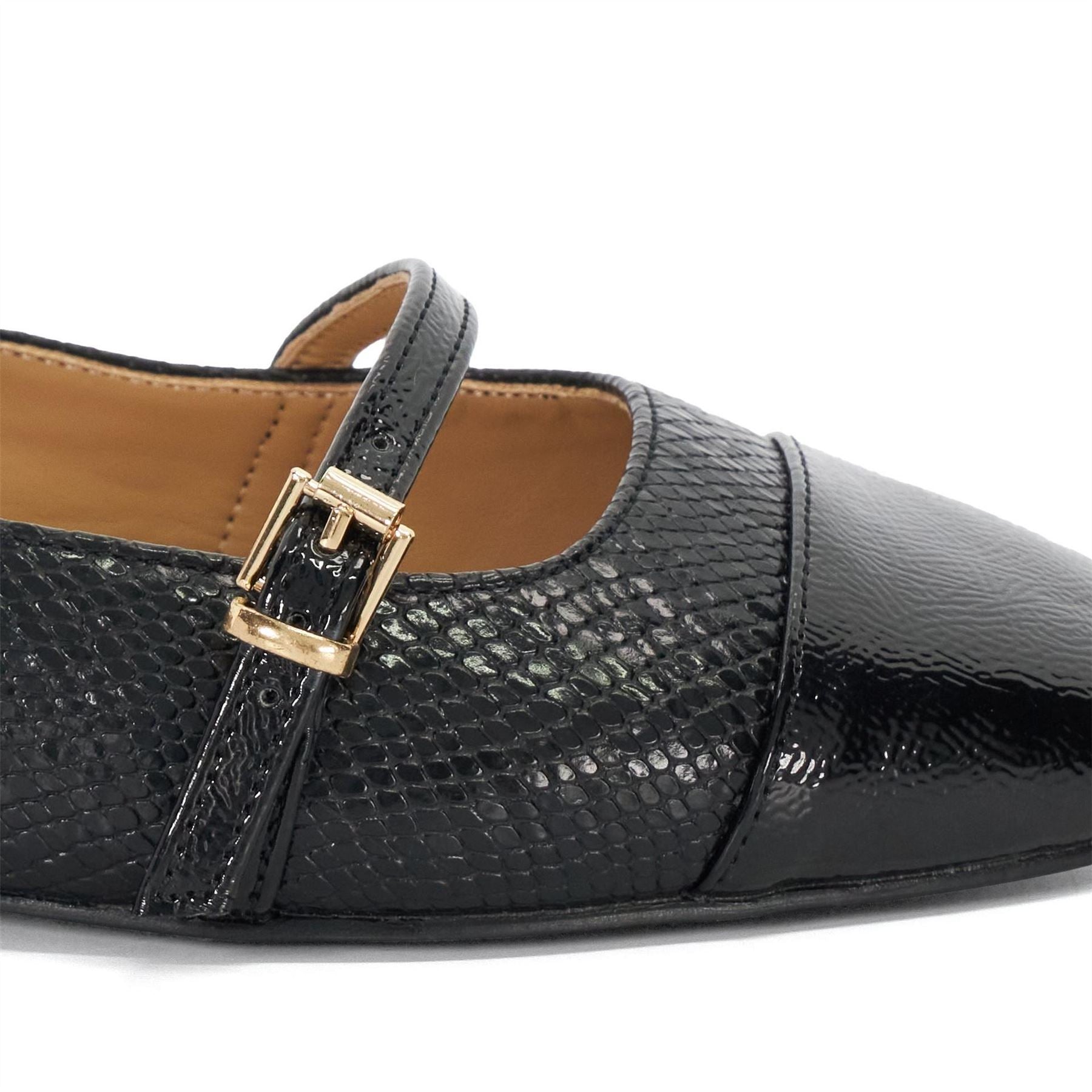 Dune London Lo Hibiski Snake Textured Flat Mary Janes