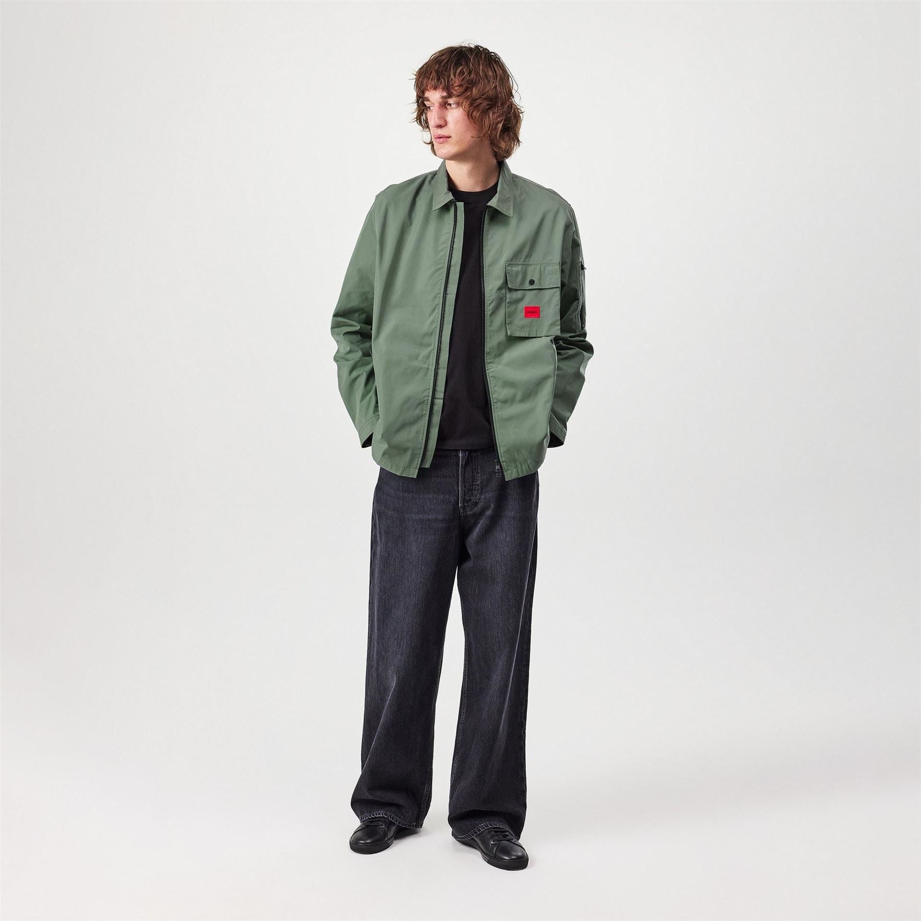 Hugo HUGO Emmond Cotton Long Sleeve Zip Overshirt   Contemporary Design with Logo Detail