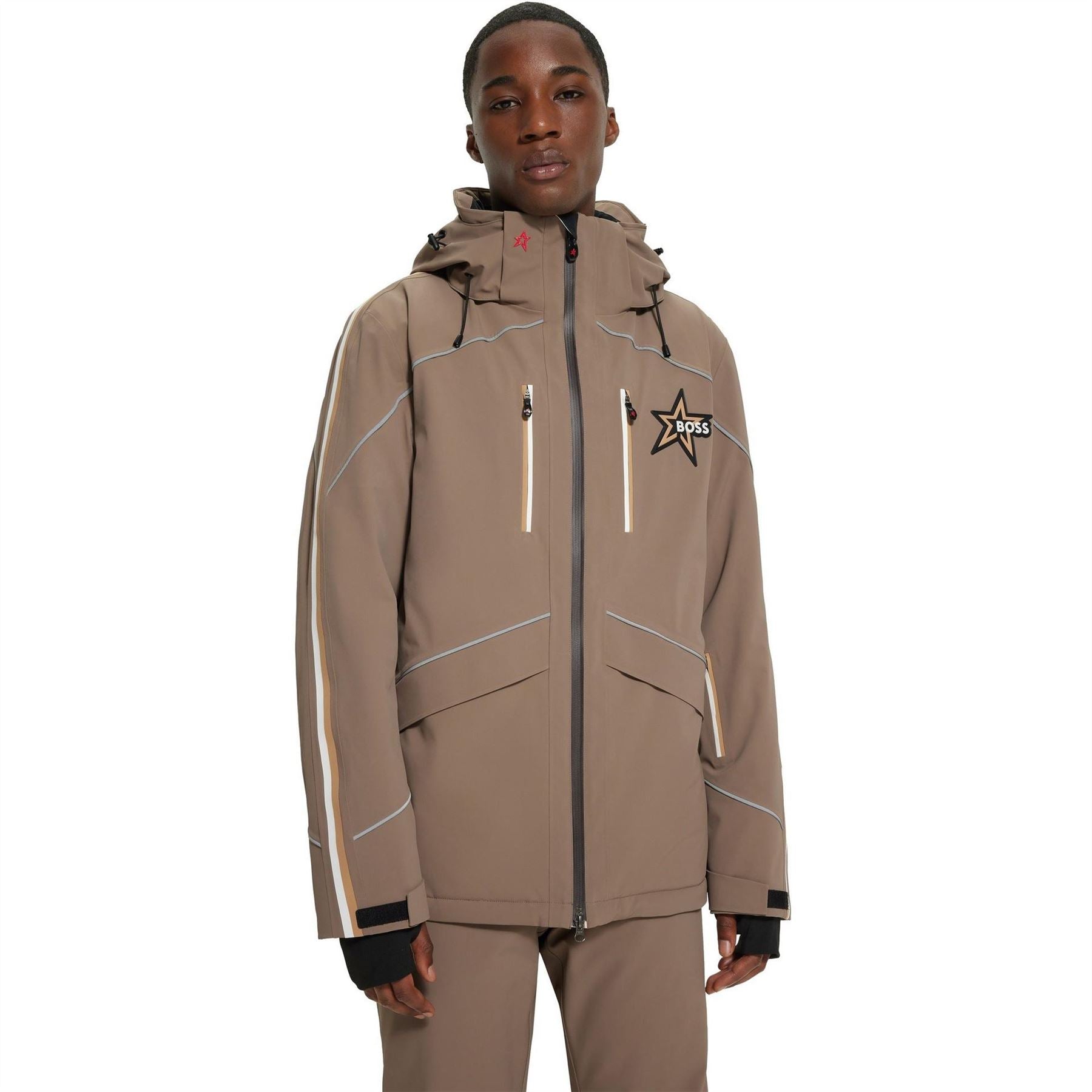 Boss Solid Patterned Hooded Ski Jacket