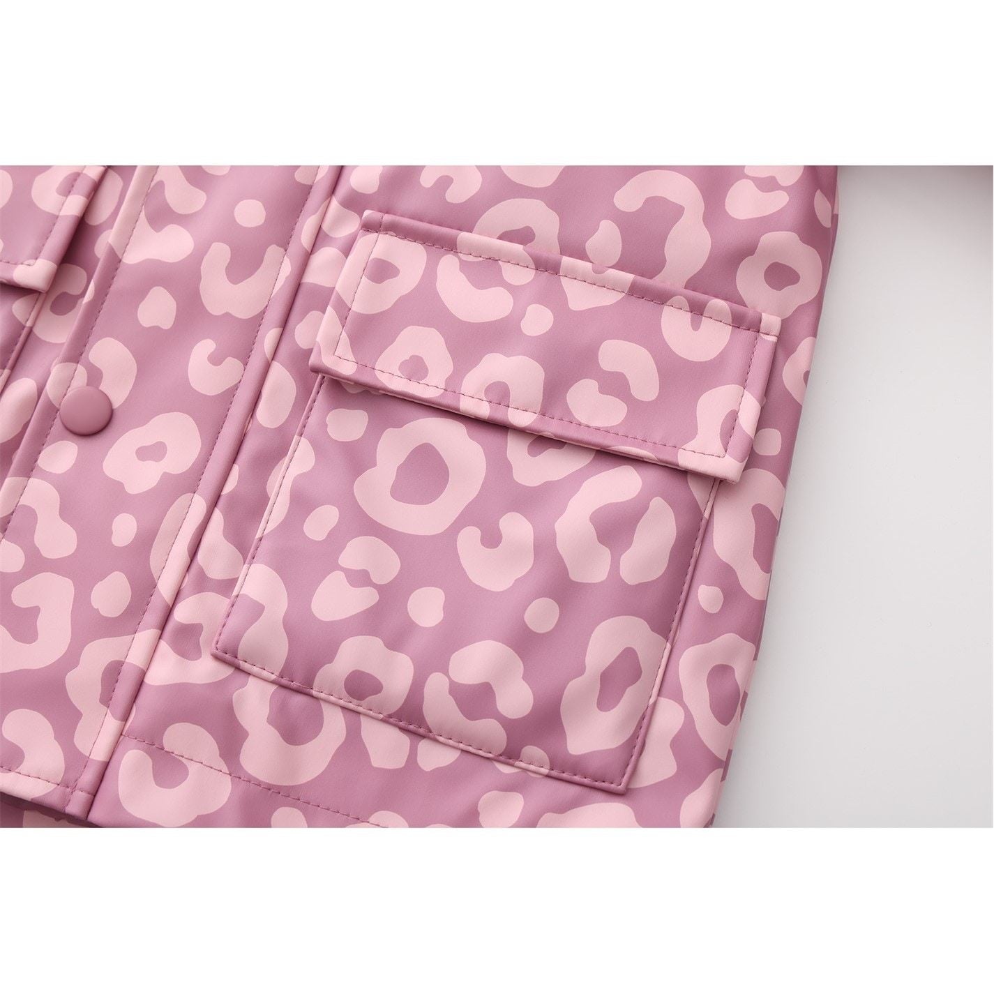 Gelert Leopard Patterned Hooded Snap Button Ribbed Cuff Rain Jacket