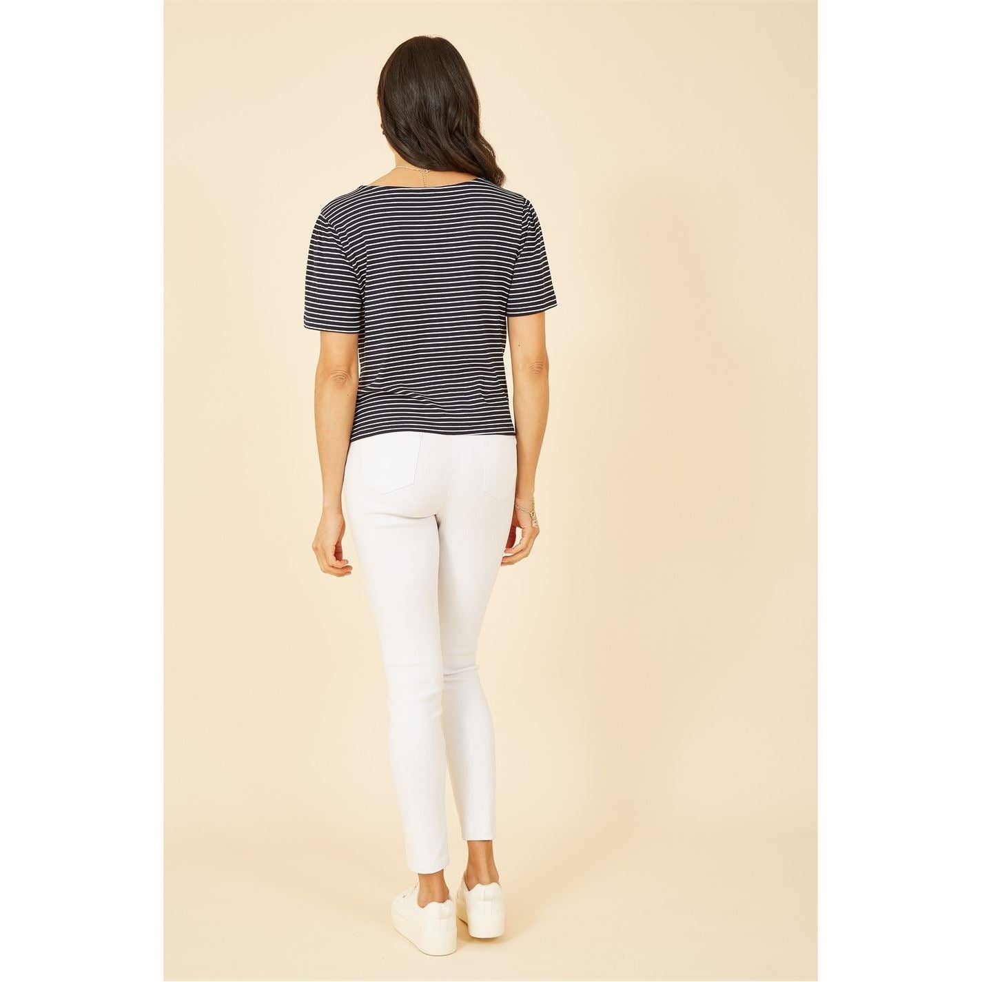 Yumi Striped Jersey Button Detail Top