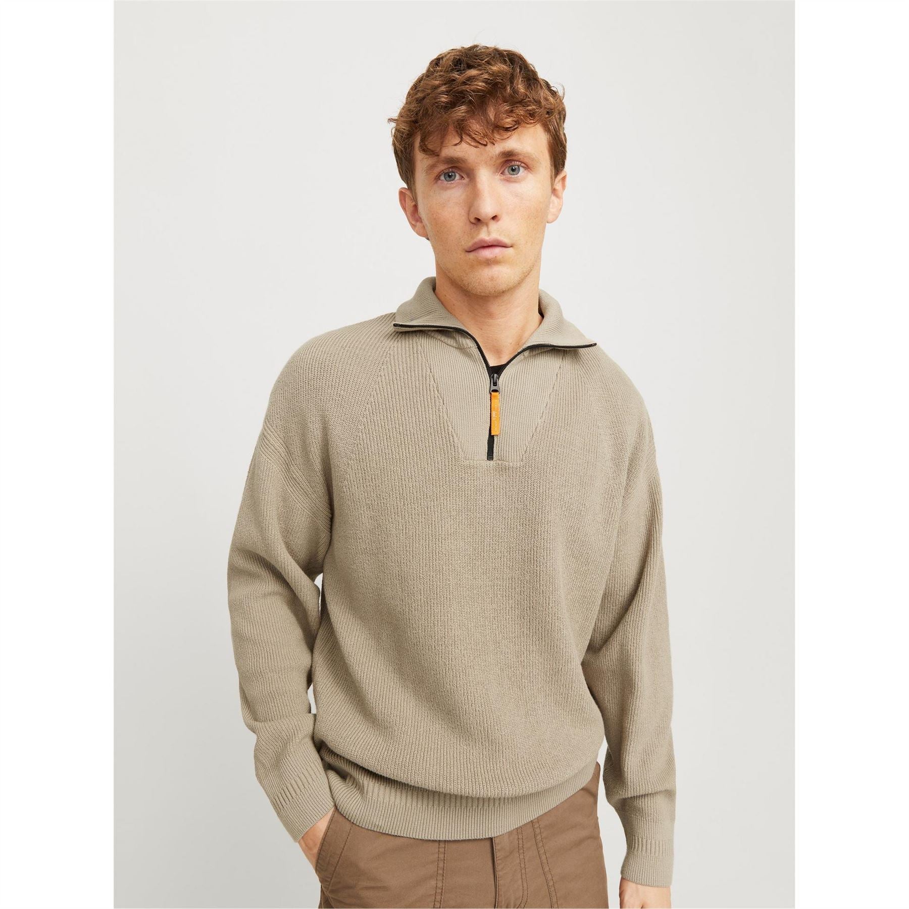 Jack and Jones Zip Neck Relaxed Fit Knit Sweater
