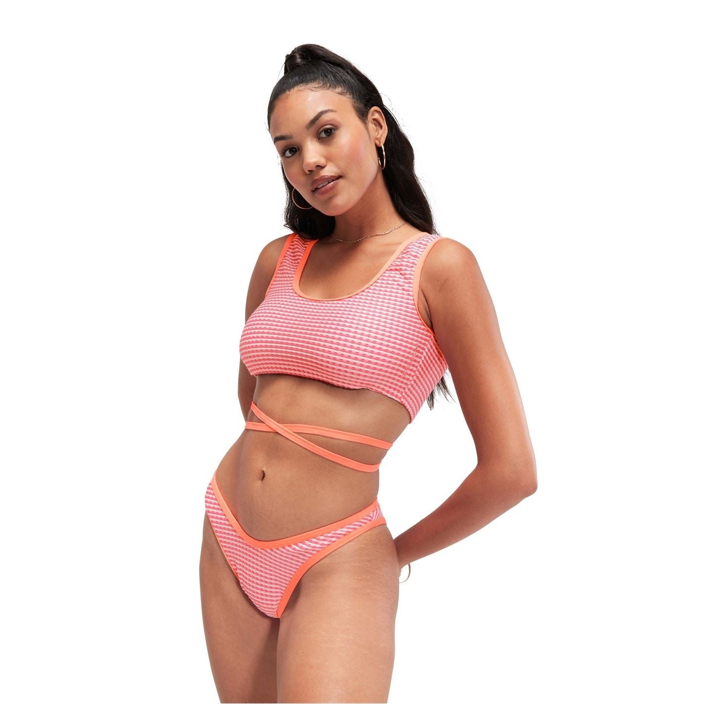 Speedo Wrap Tie Back Bikini Top Horizontal Stripe