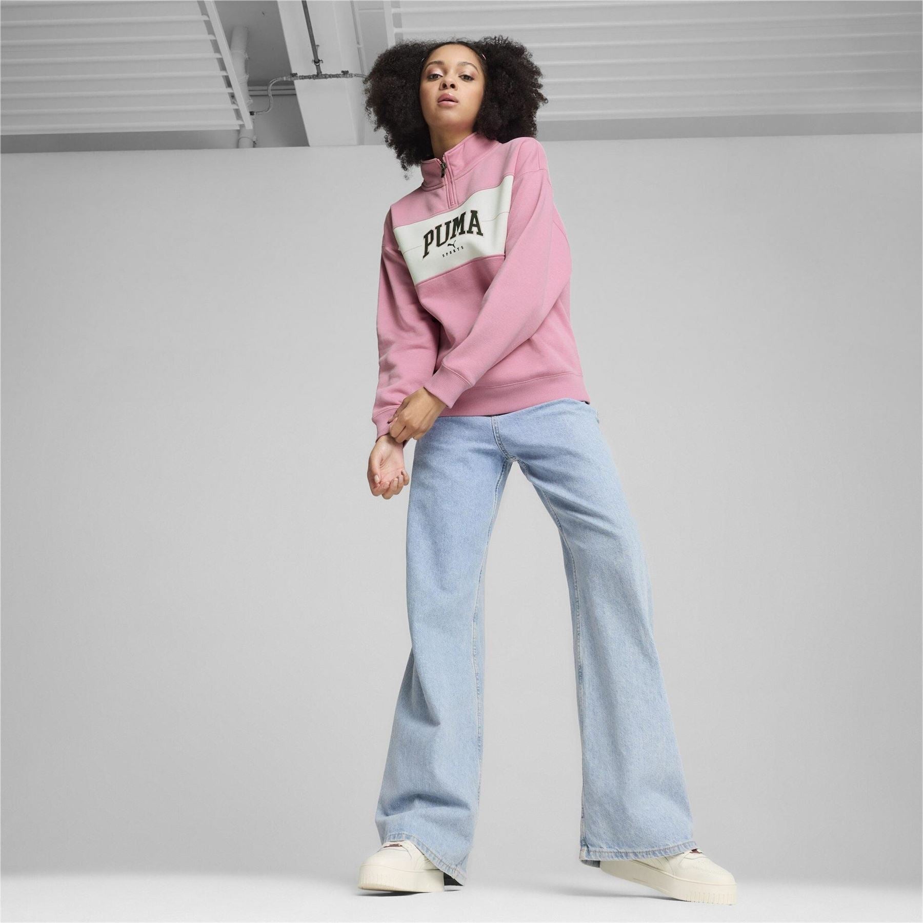 Puma Zip Neck Relaxed Fit Long Sleeve Sweatshirt