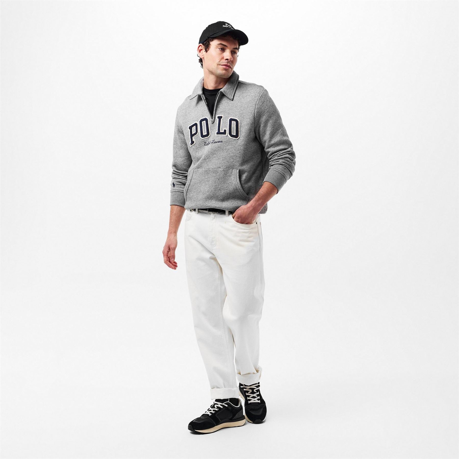 Polo Ralph Lauren Solid Patterned Quarter Zipper Ribbed Cuff Sweat Jacket