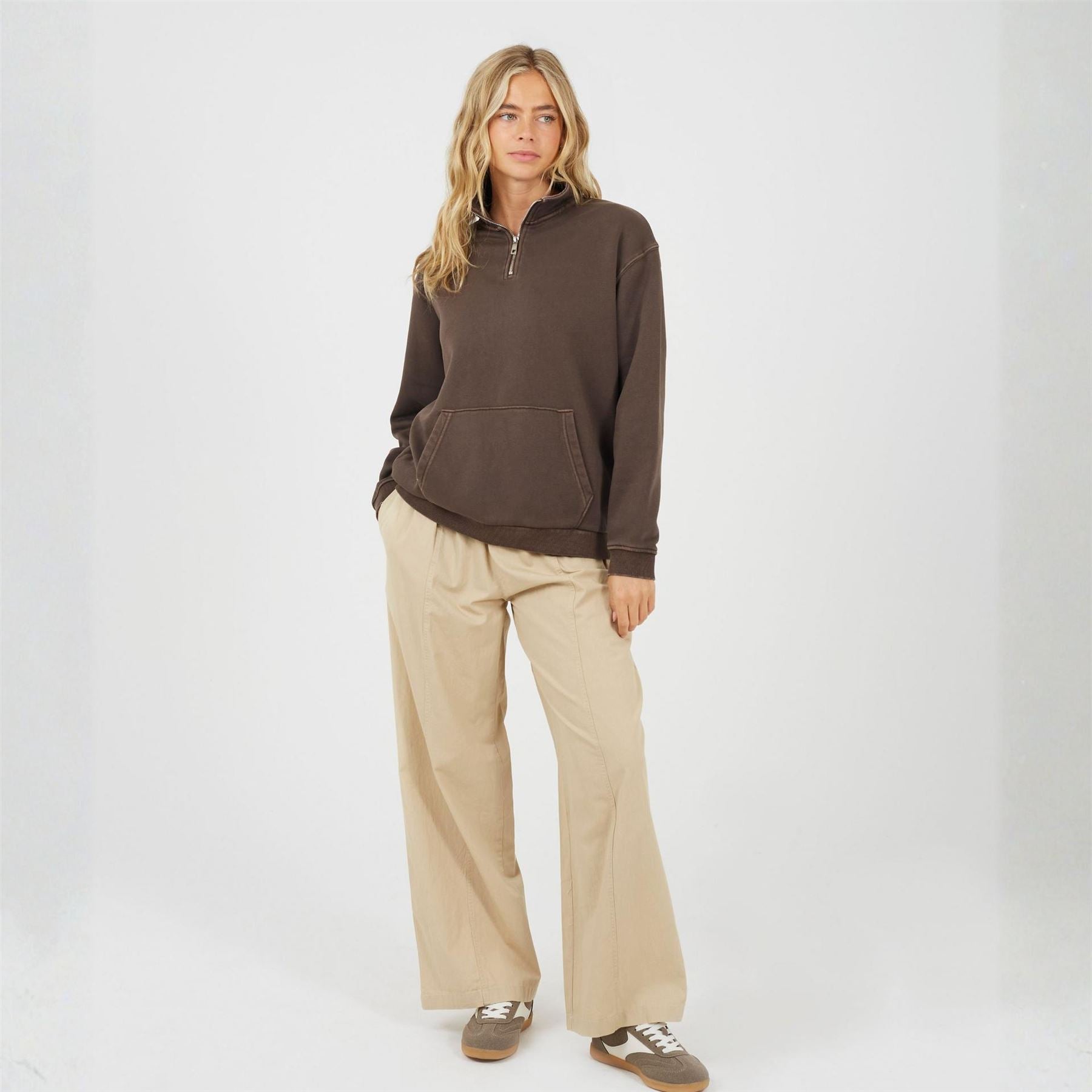 Brave Soul Womens Funnel Neck Quarter Zip Sweatshirt With Pocket