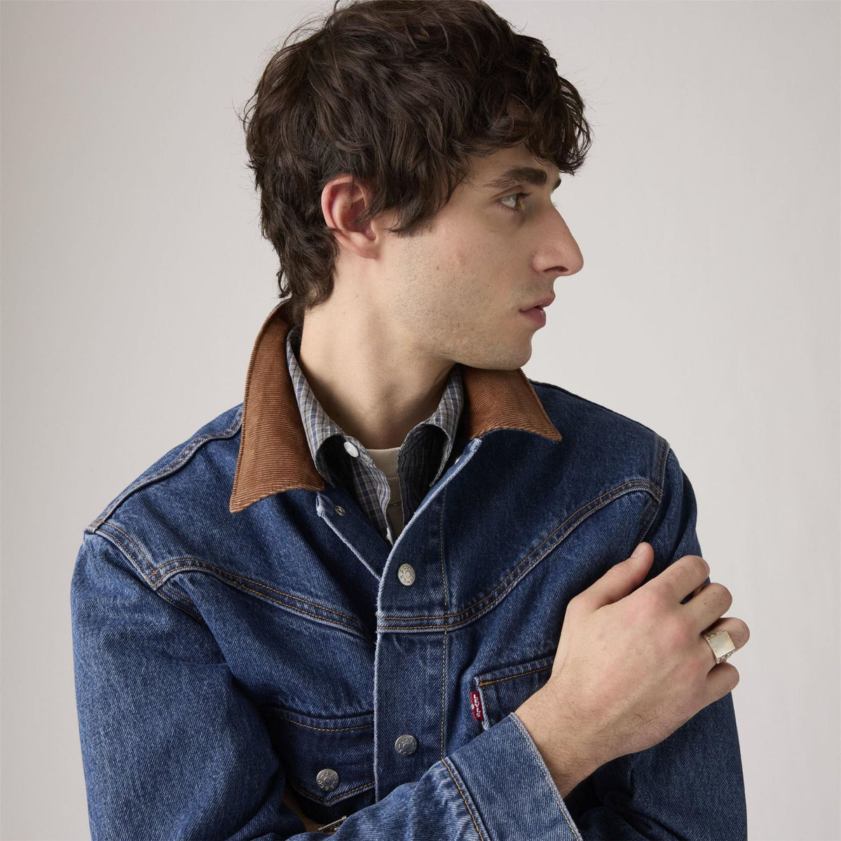 Levis Western Solid Patterned Snap Button Shirt Collared Denim Jacket