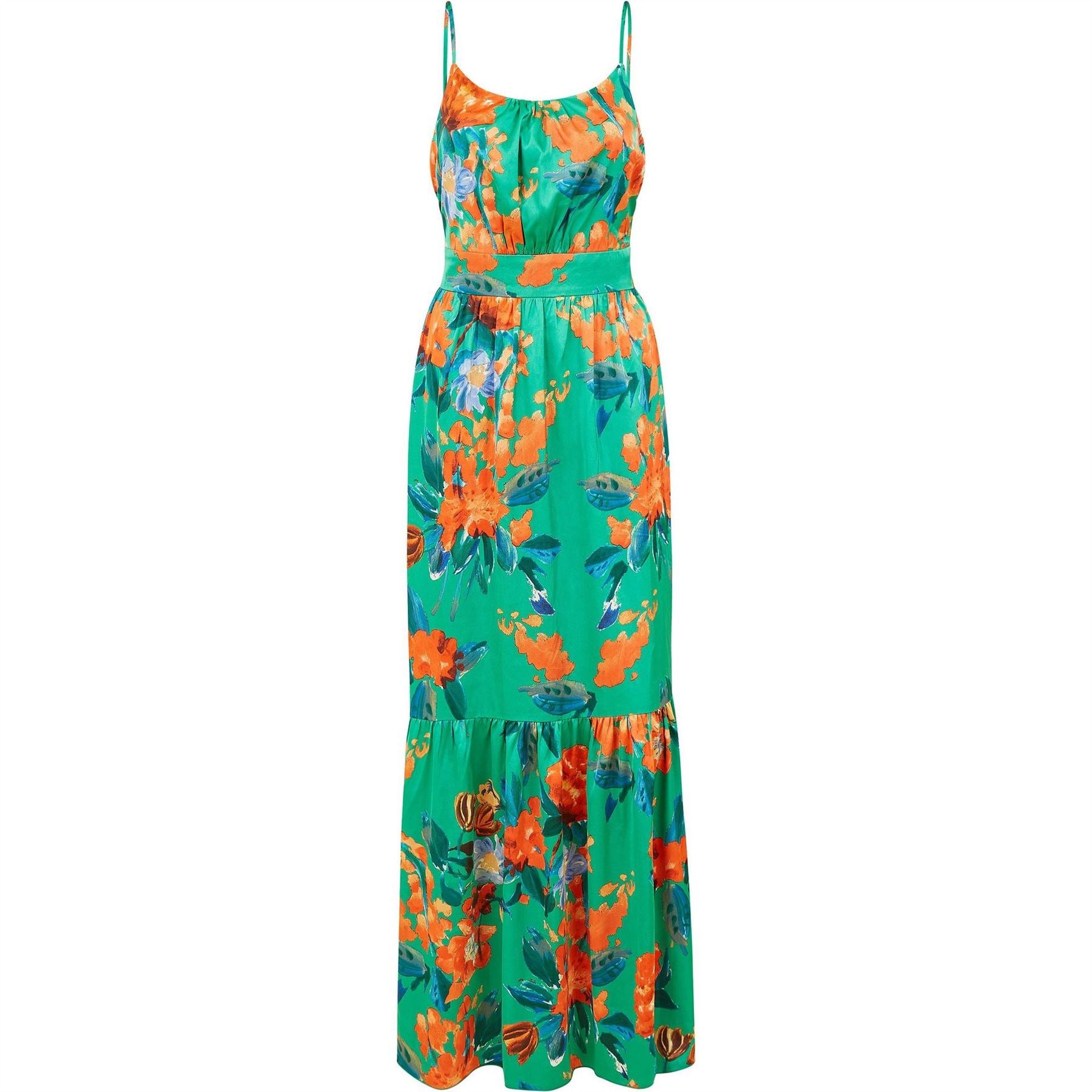 Yumi Satin Floral Strappy Maxi Dress