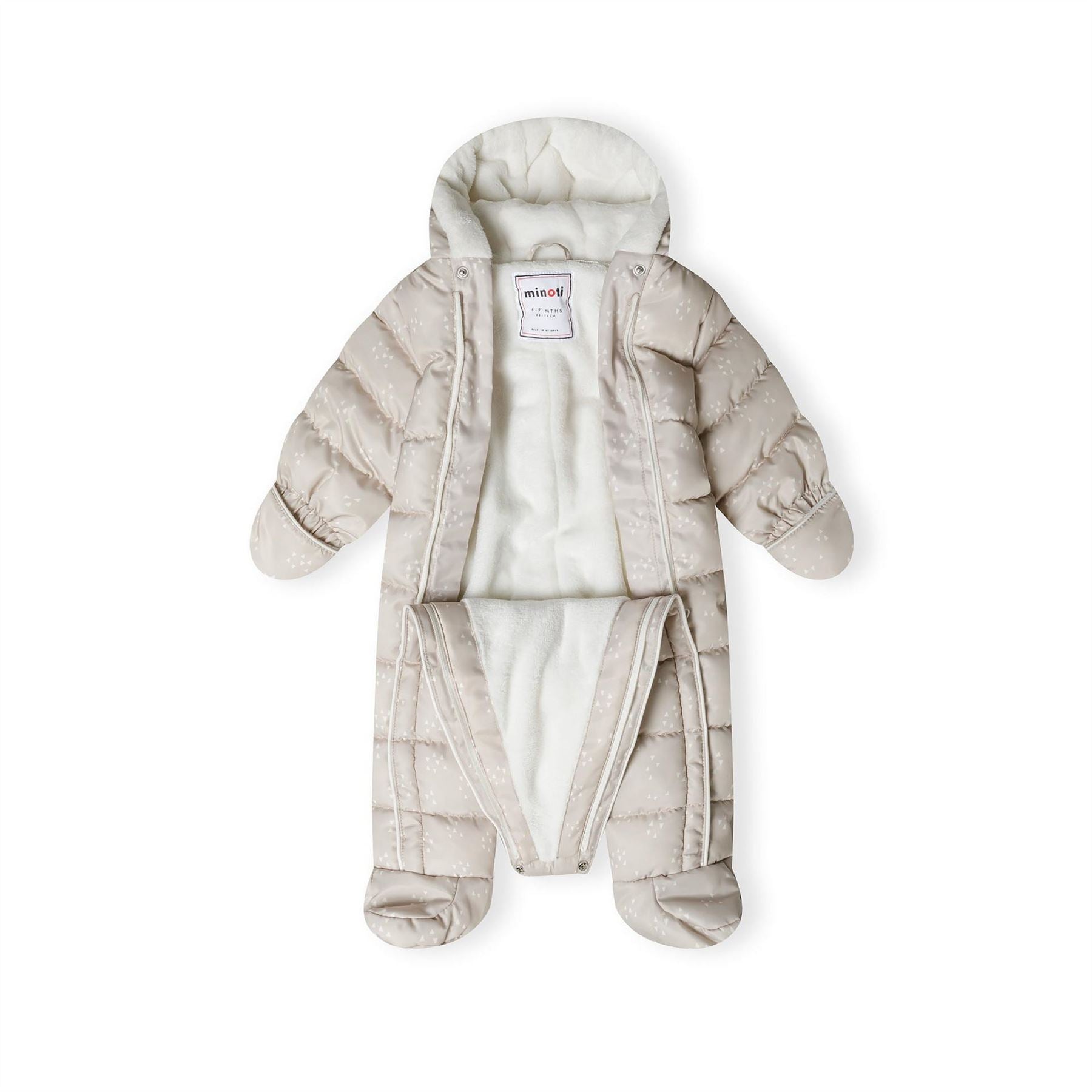 Minoti Boys Baby Snowsuit Fixed Hood Double Zip Beige