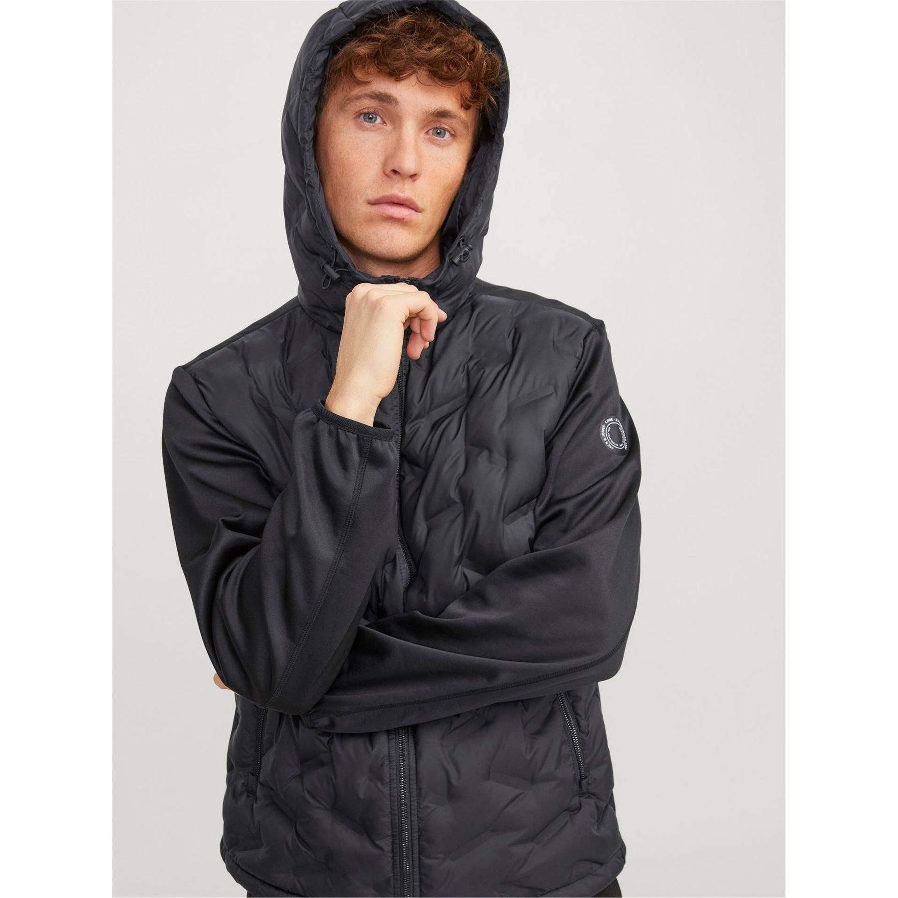 Jack and Jones Hooded Neck Solid Patterned Hybrid Jacket with Ribbed Cuff