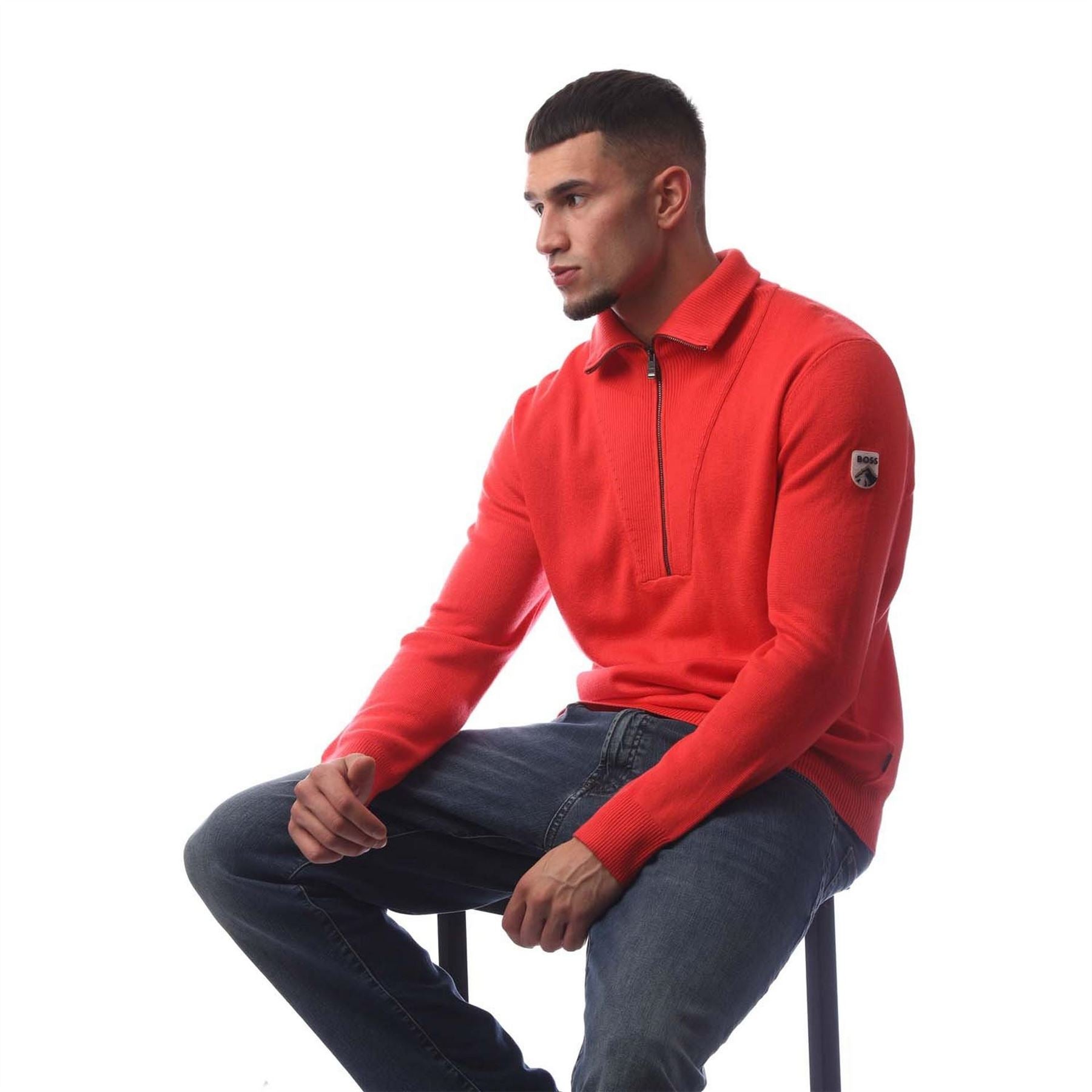 Boss Zip Neck Ribbed Collar Long Sleeve Sweater