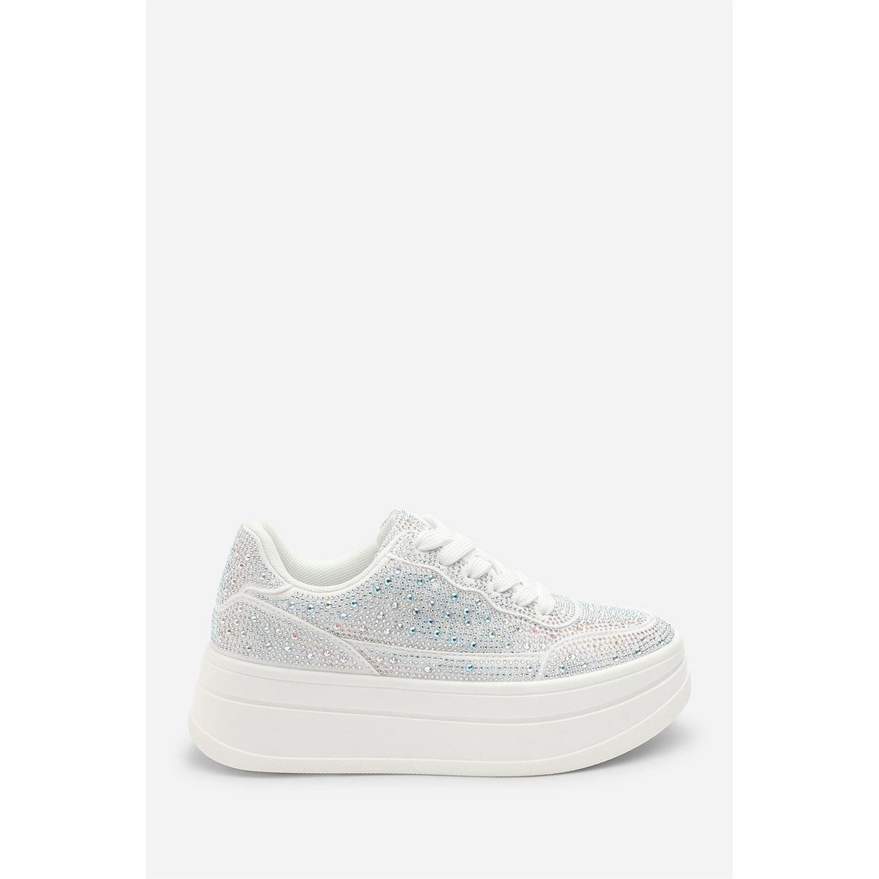 Wheres That From Wedge Lace Up Trainer With Diamante Detail