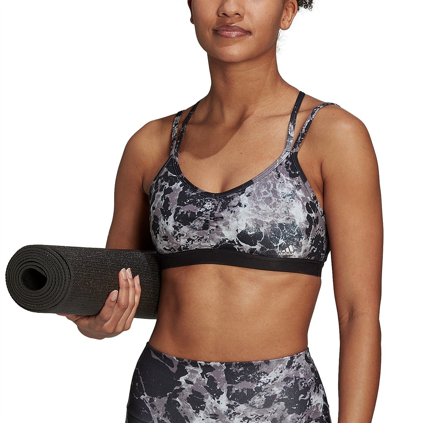 adidas Womens Yoga Essentials Studio Light Support Allover Print Low Impact Sports Bra