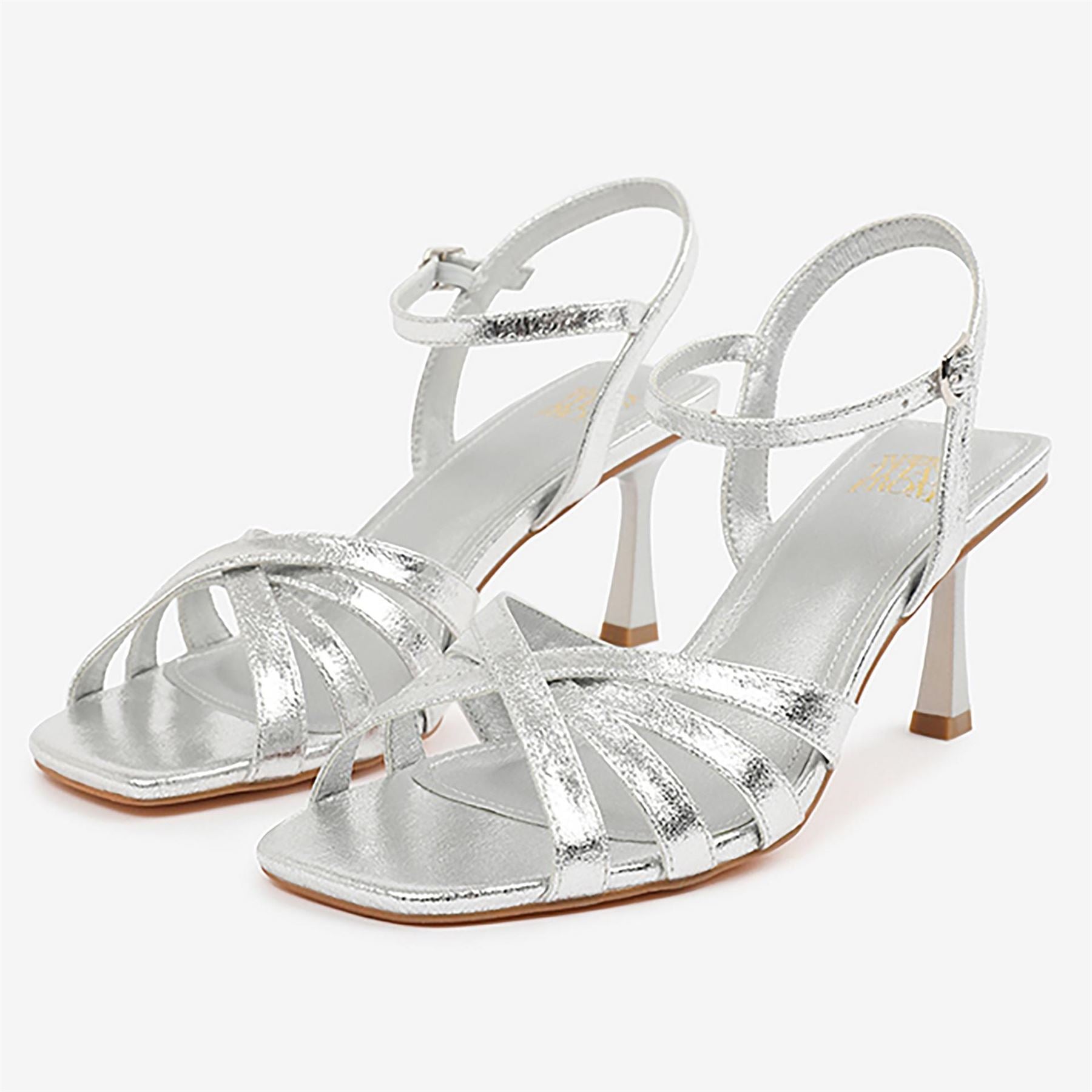 Wheres That From Lizzo Metallic Open Toe Stiletto Heel Sandals