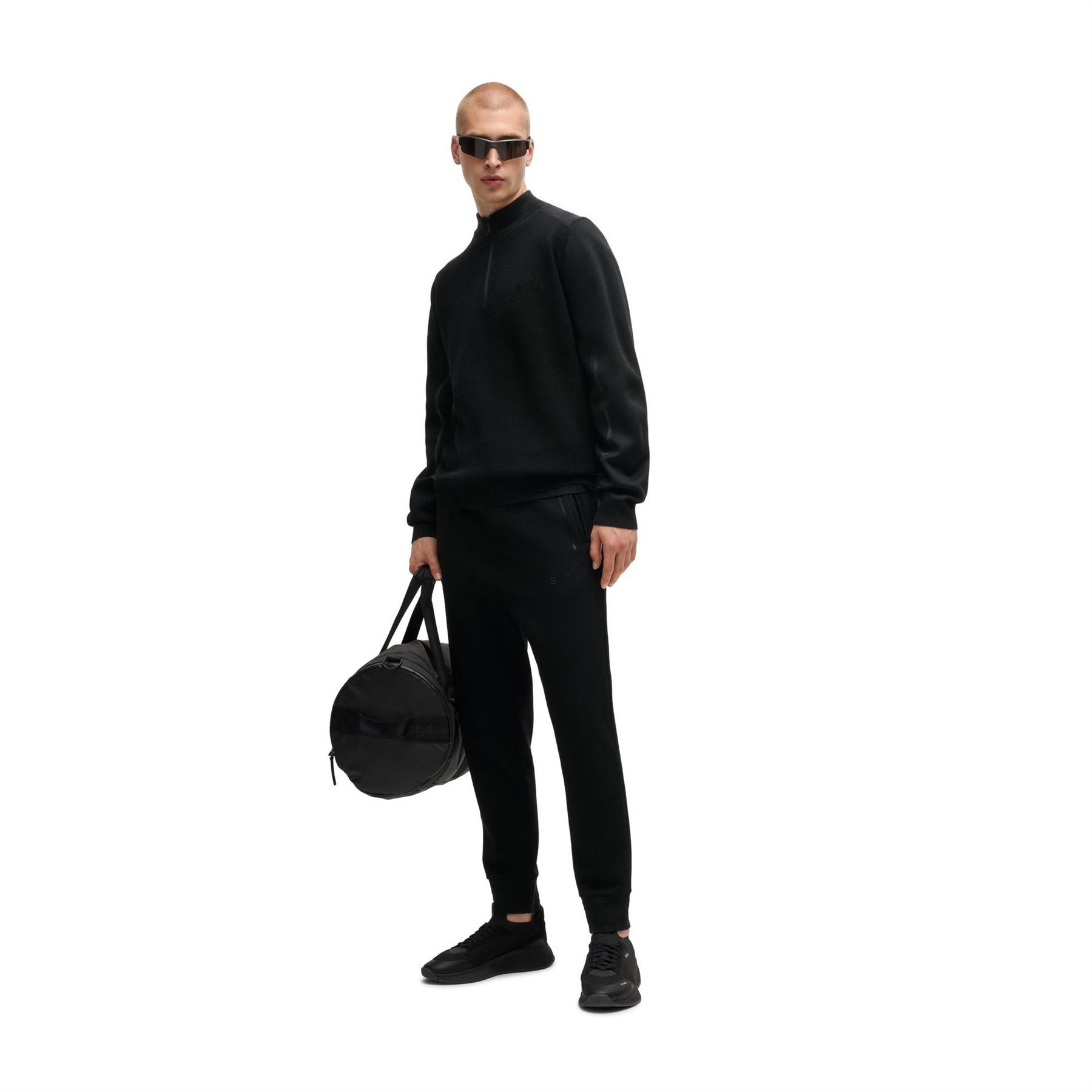 Boss Zip Neck Cotton Long Sleeve Crew Neck Jumper