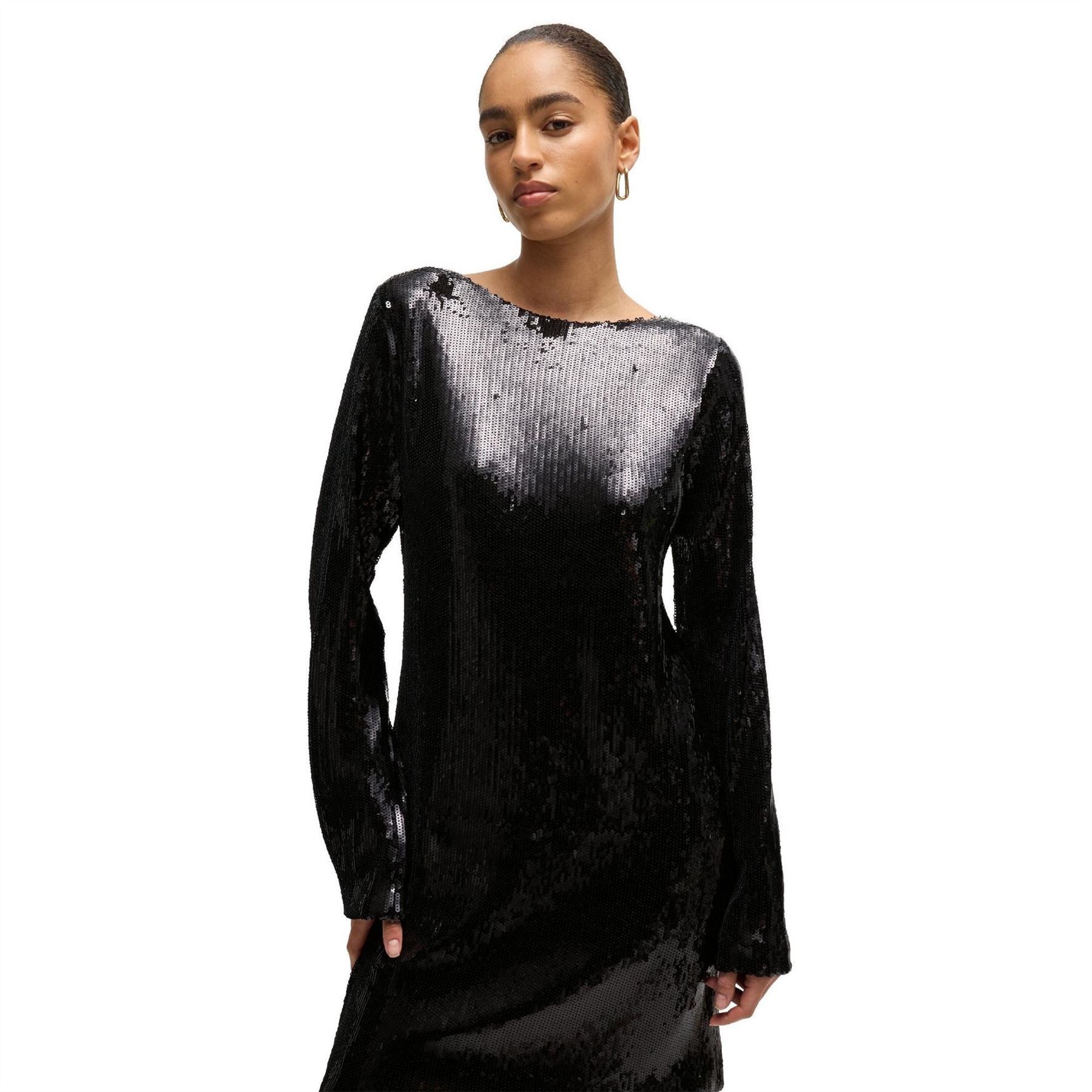 Boss Emaxa Boat Neck Long Sleeve Knee Length Dress