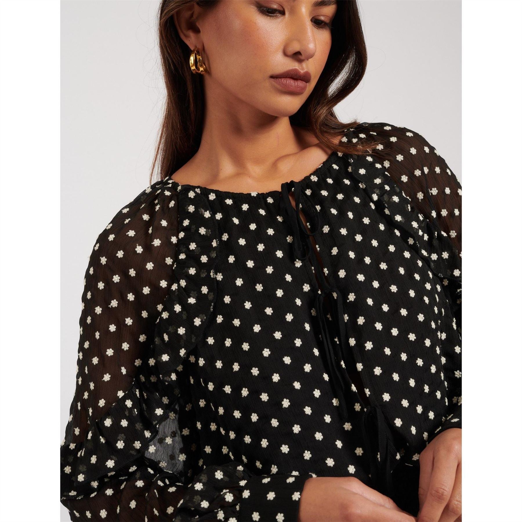 Nobodys Child Marlow Ruffle Sleeve Relaxed Fit Blouse