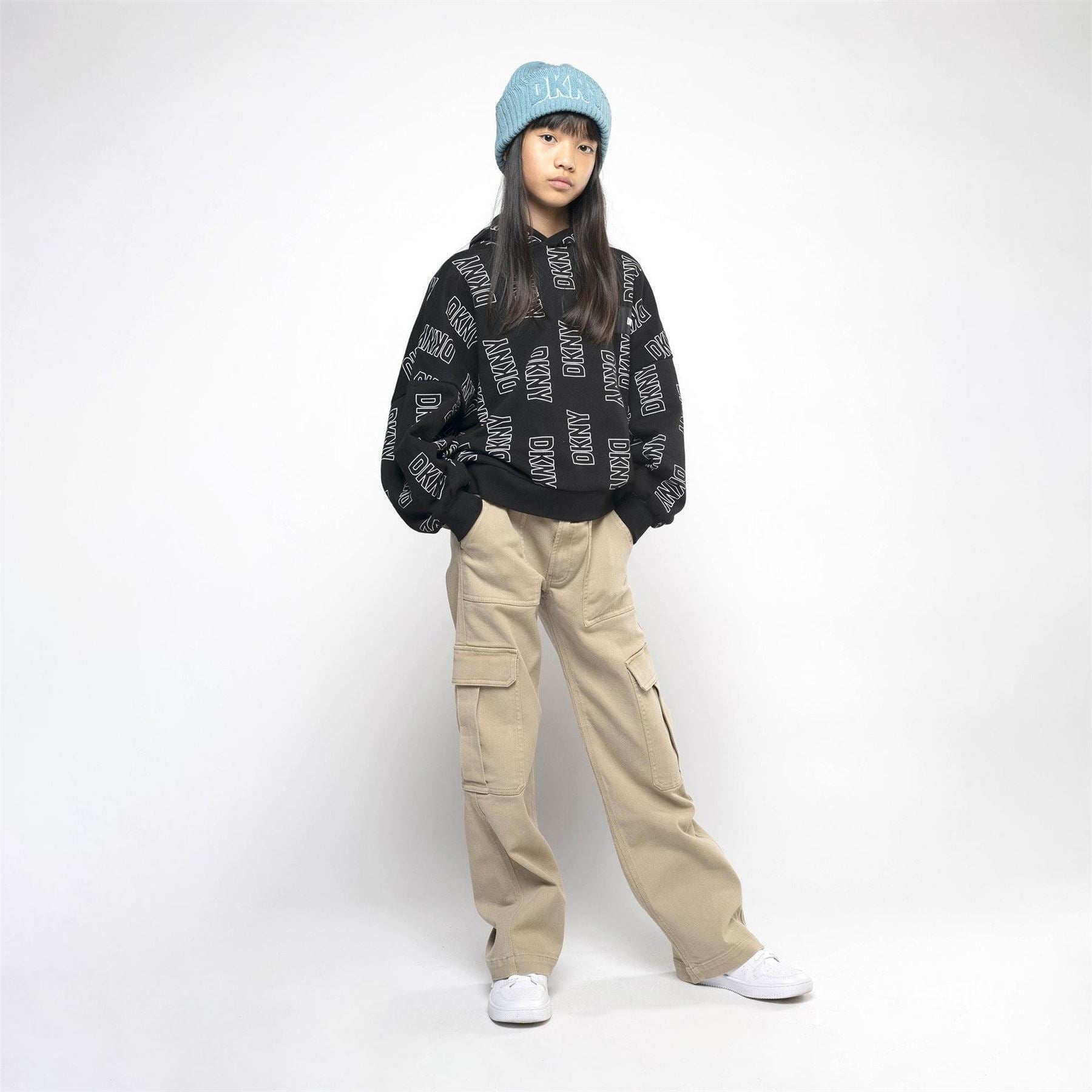 DKNY Cropped Hooded Relaxed Fit Sweatshirt