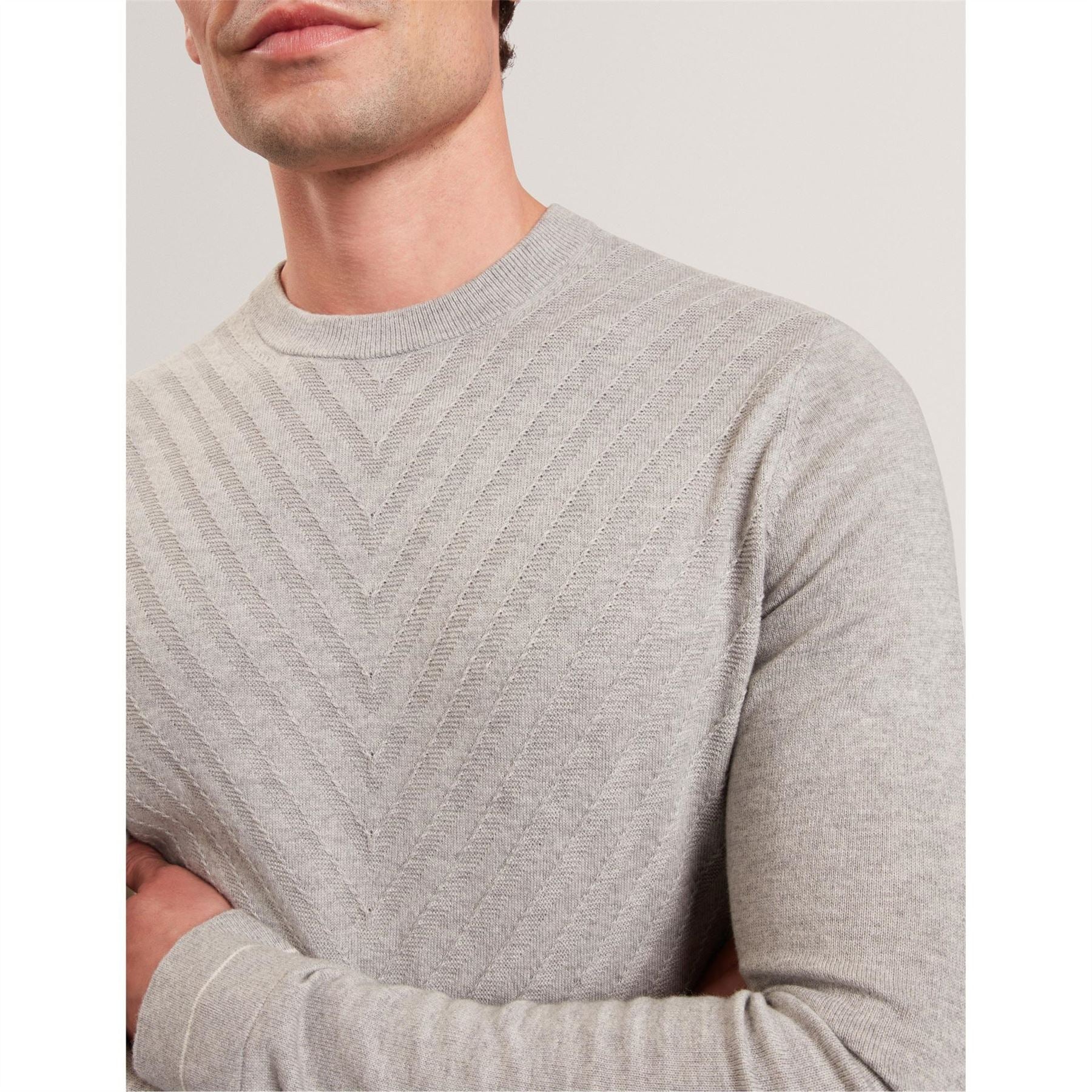 Ted Baker Crew Neck Ribbed Collar Long Sleeve Sweater