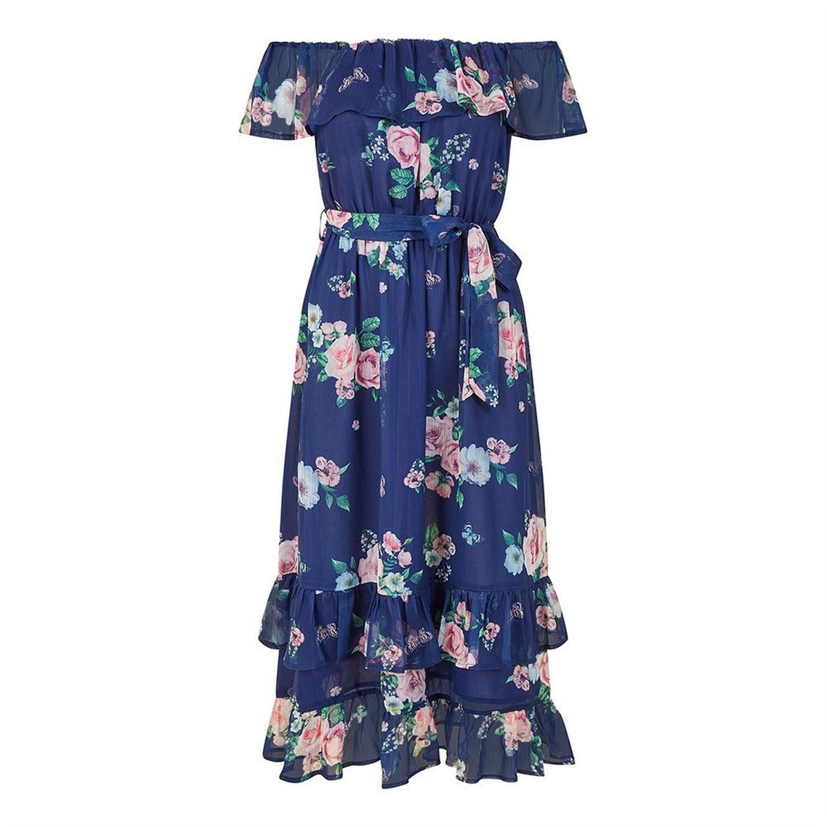 Yumi Floral Off-The-Shoulder Midi A-Line Dress