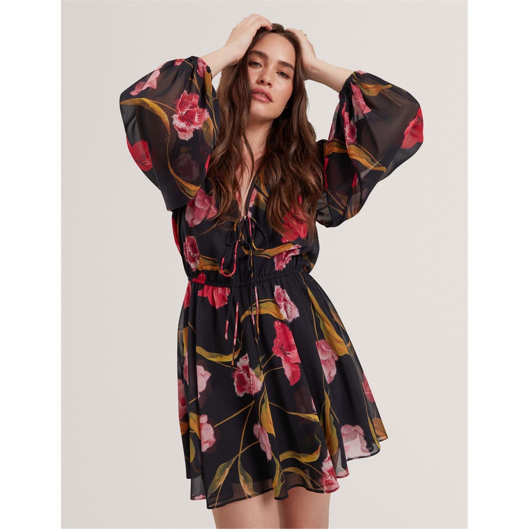 Ted Baker Woven V-Neck Three Quarter Sleeve Babydoll Dress