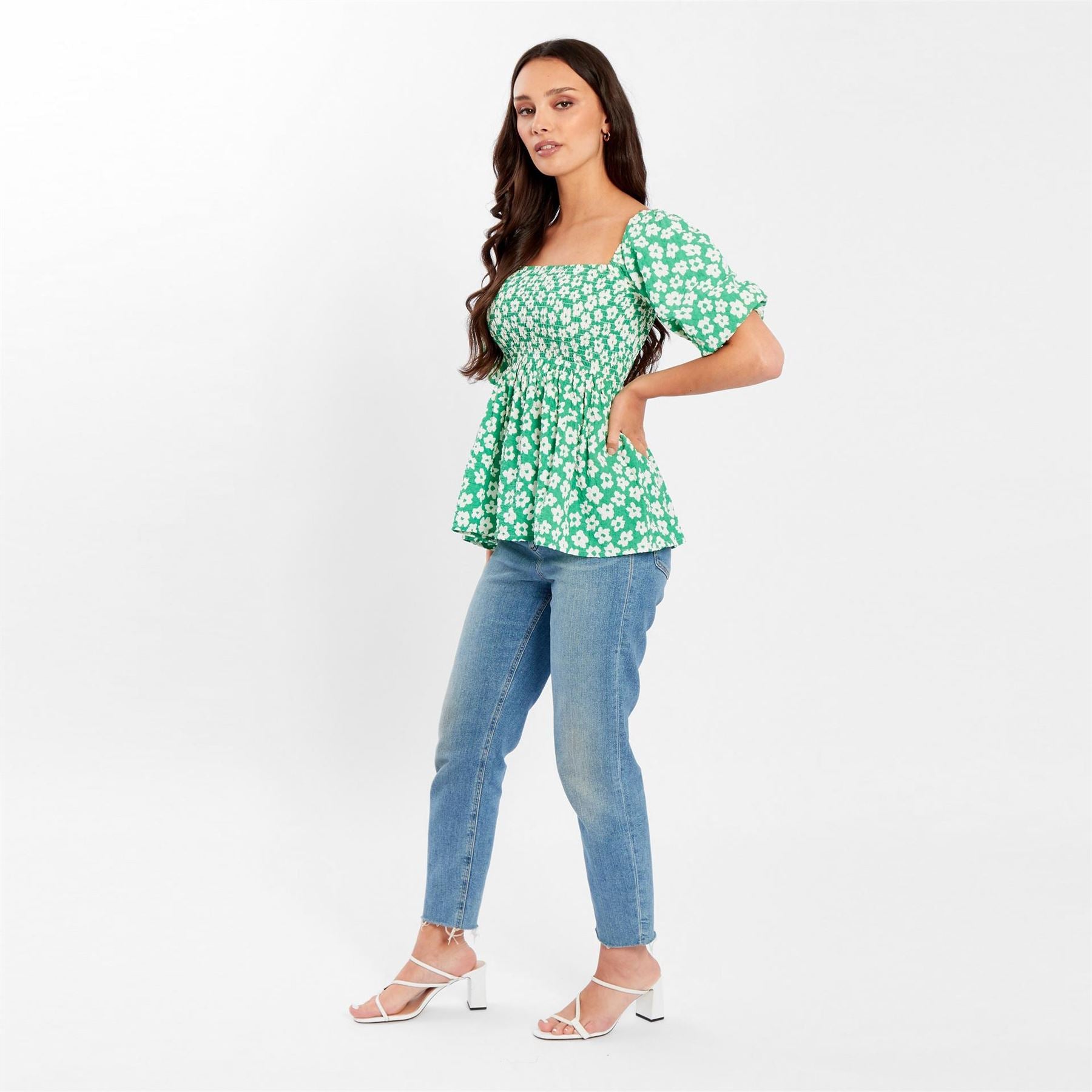 Be You Waffle Square Neck Short Sleeve Blouse