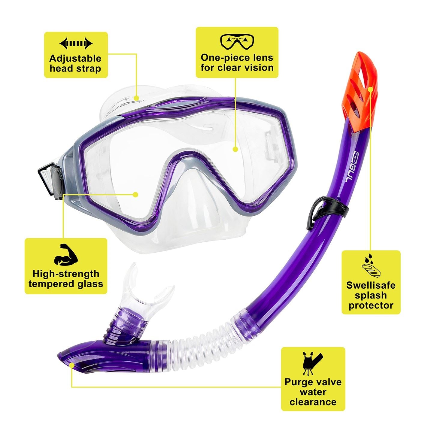 Gul Snorkeling Set   Tempered Glass Diving Mask  And  Splash Proof Snorkel