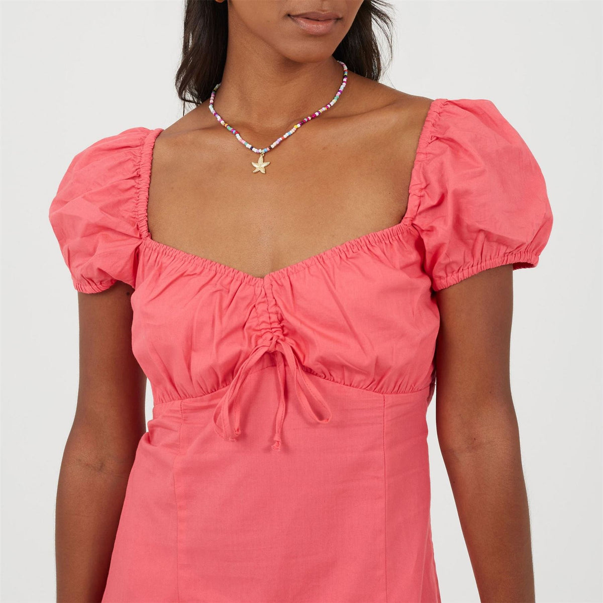 Brave Soul Puff Sleeve Mini Dress with Sweetheart Neckline