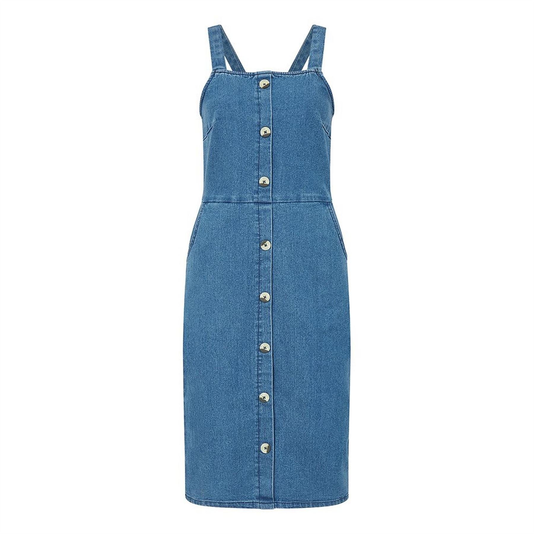 Yumi Blue Square Neck Midi A-Line Dress