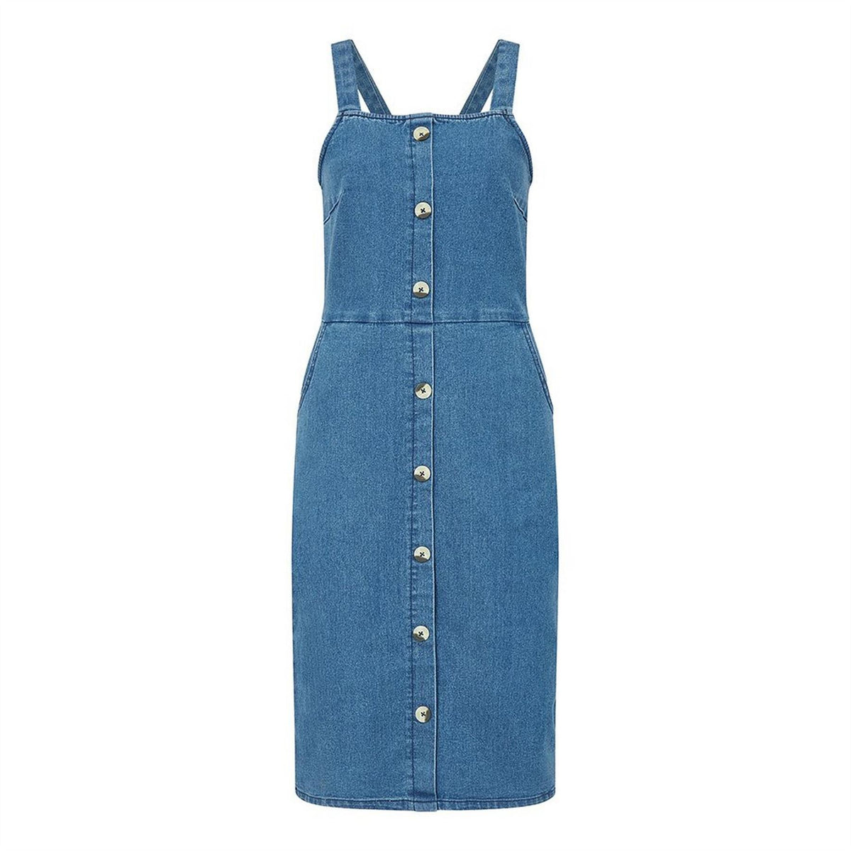 Yumi Blue Square Neck Midi A-Line Dress
