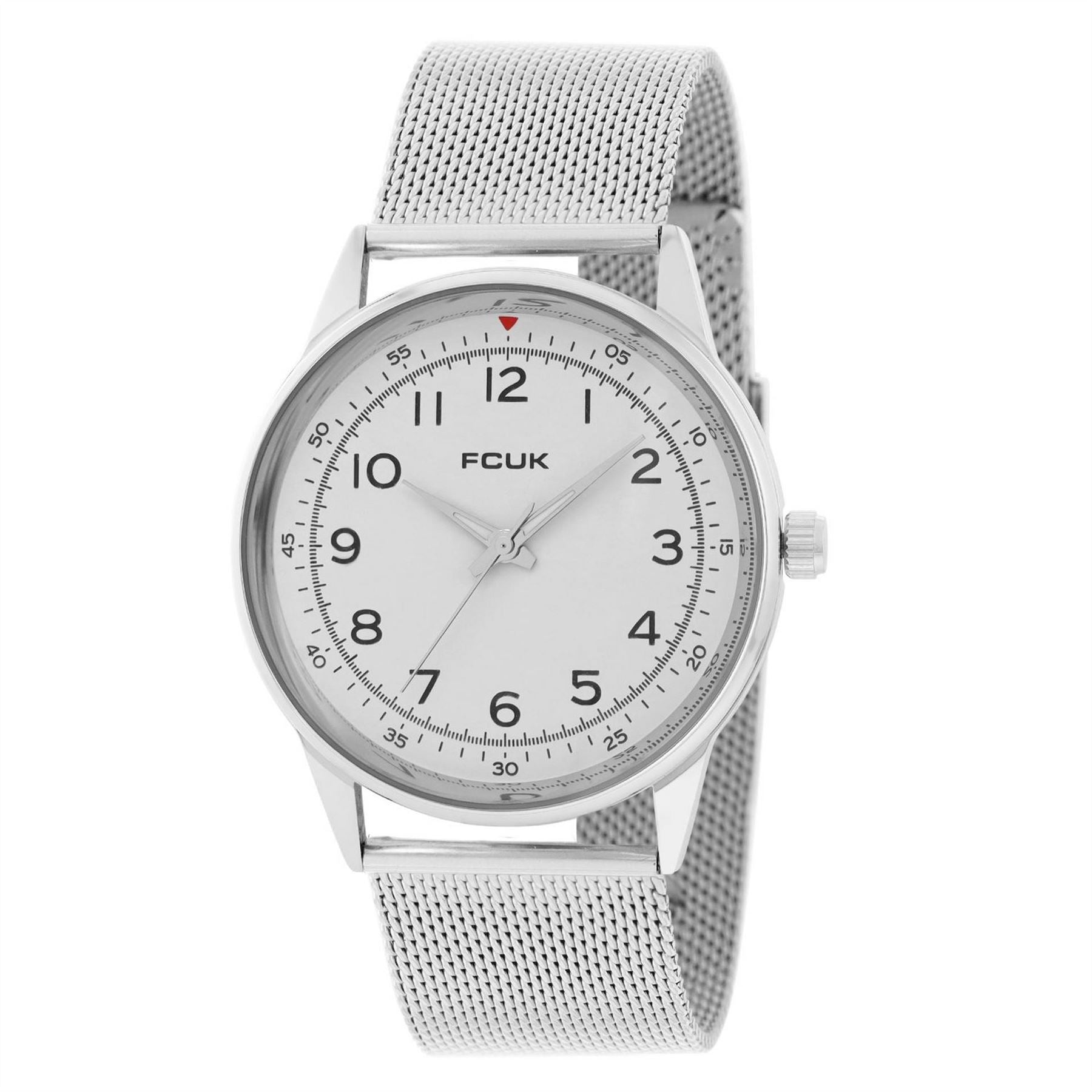 FCUK Silver Case Round Shape Silver Strap Quartz Watch
