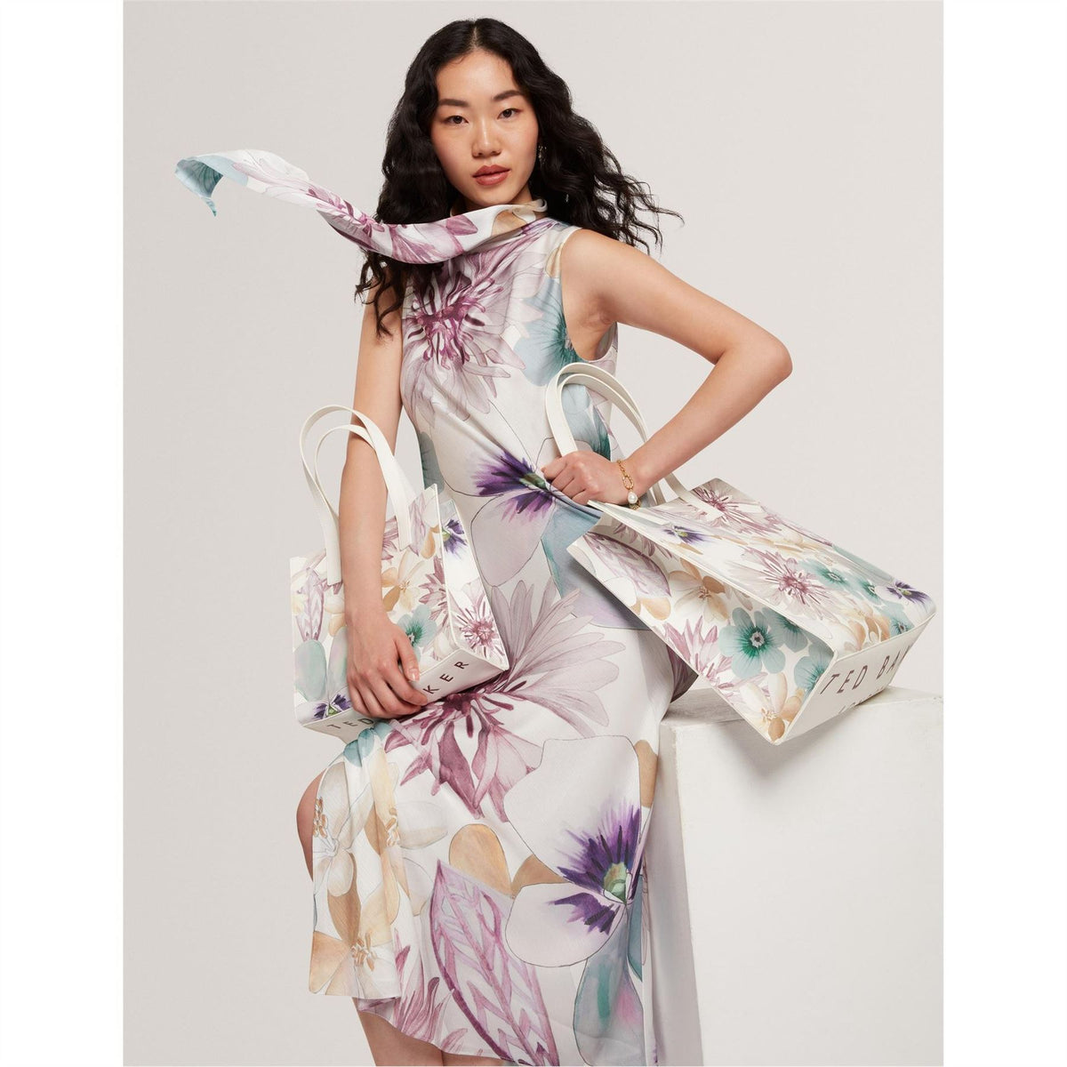 Ted Baker Tie Neck Sleeveless Midi Sheath Dress