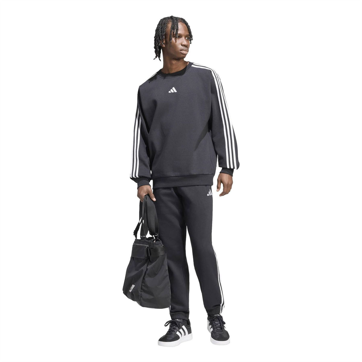 adidas Mens Essentials Crew 3 Stripes Pullover Sweatshirt