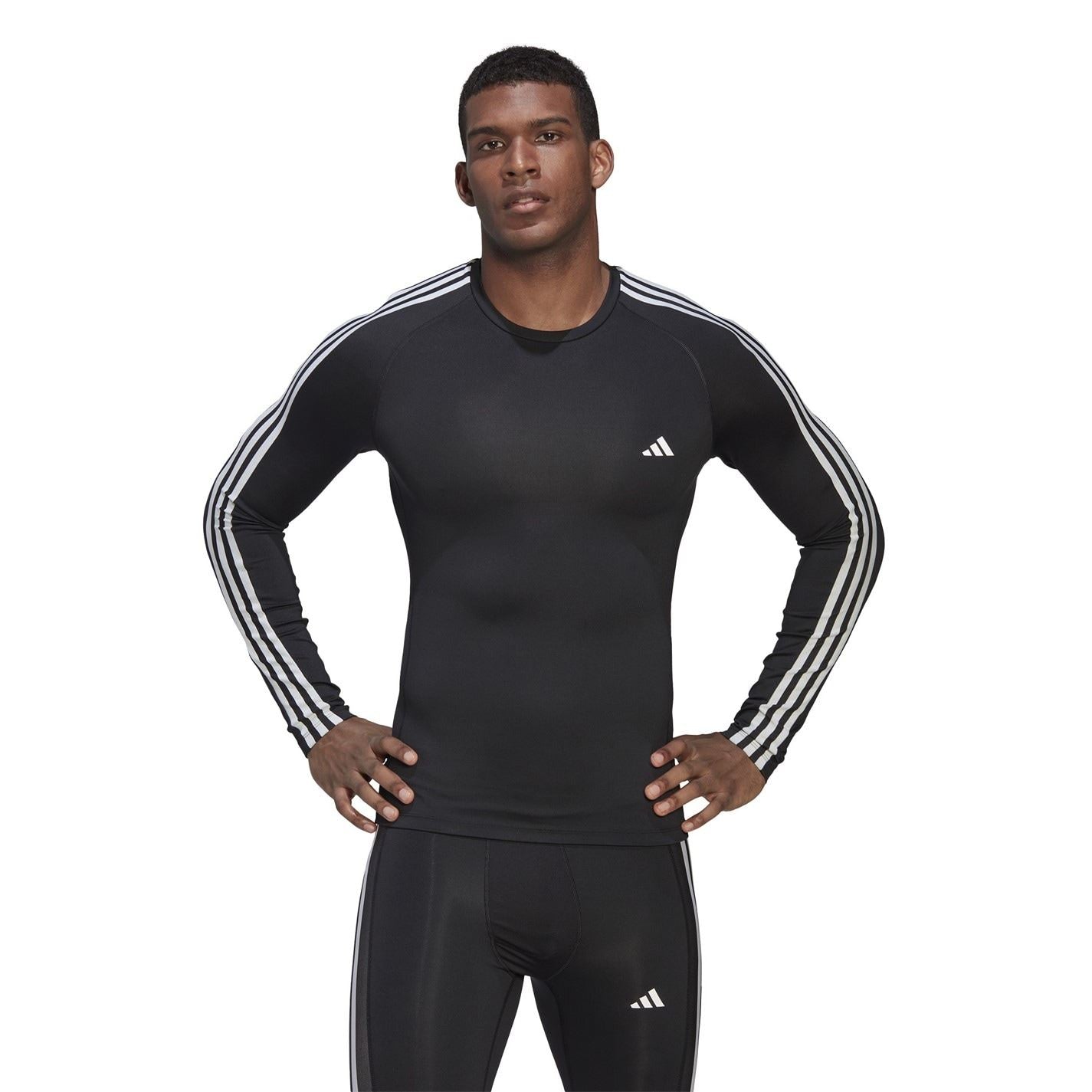 adidas Mens Techfit 3 Stripe Long Sleeve T-Shirt