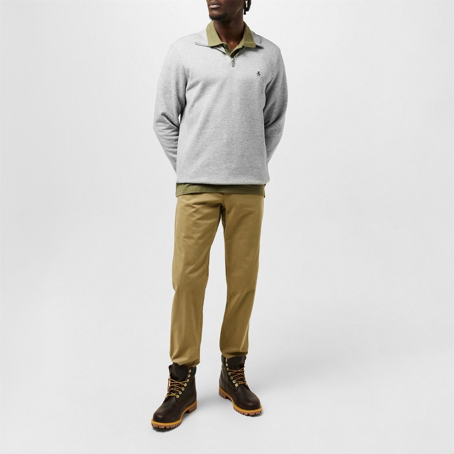 Original Penguin Ruched Sleeve Zip Neck Sweatshirt