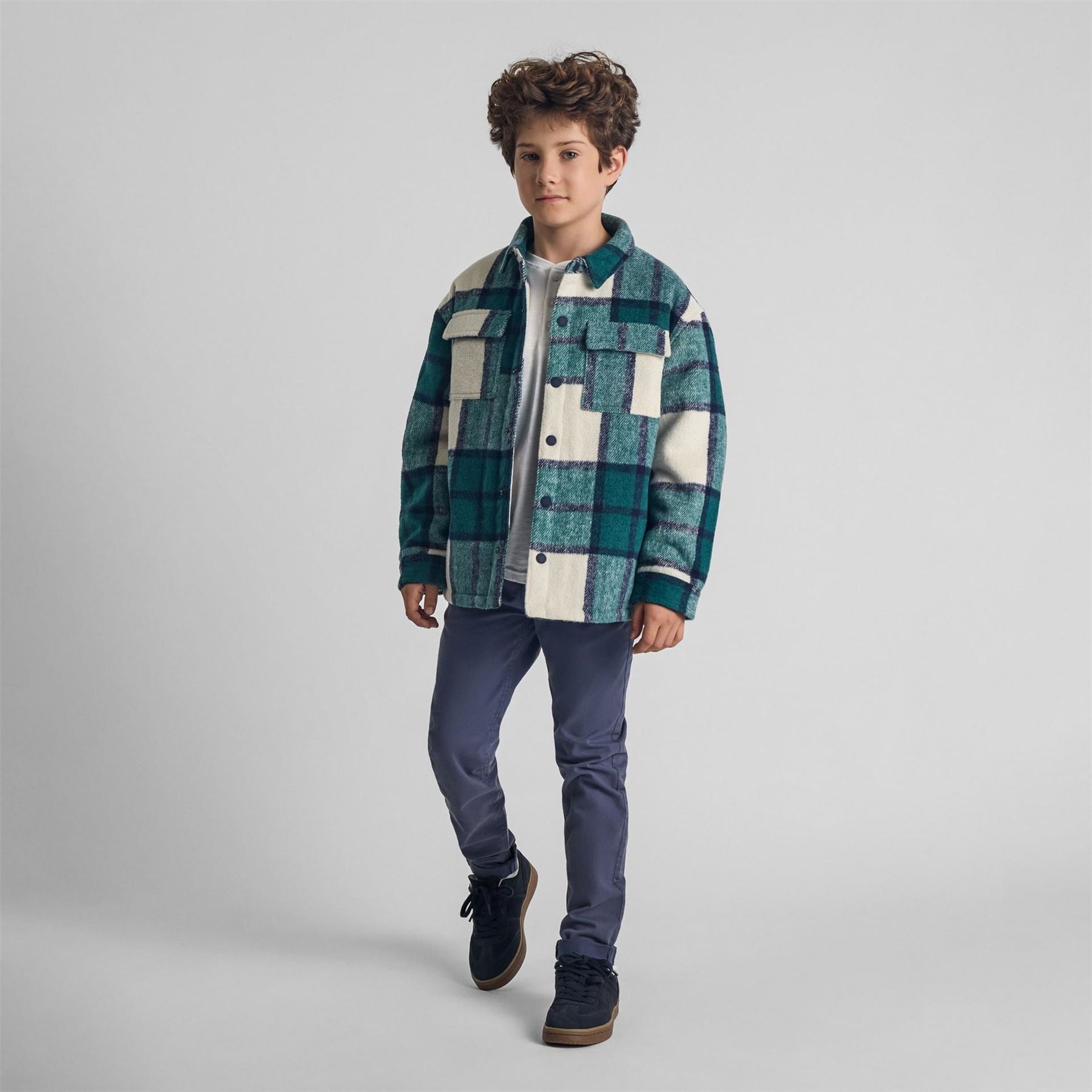 Minoti Boys Padded Shirt Jacket Wool Blend Green