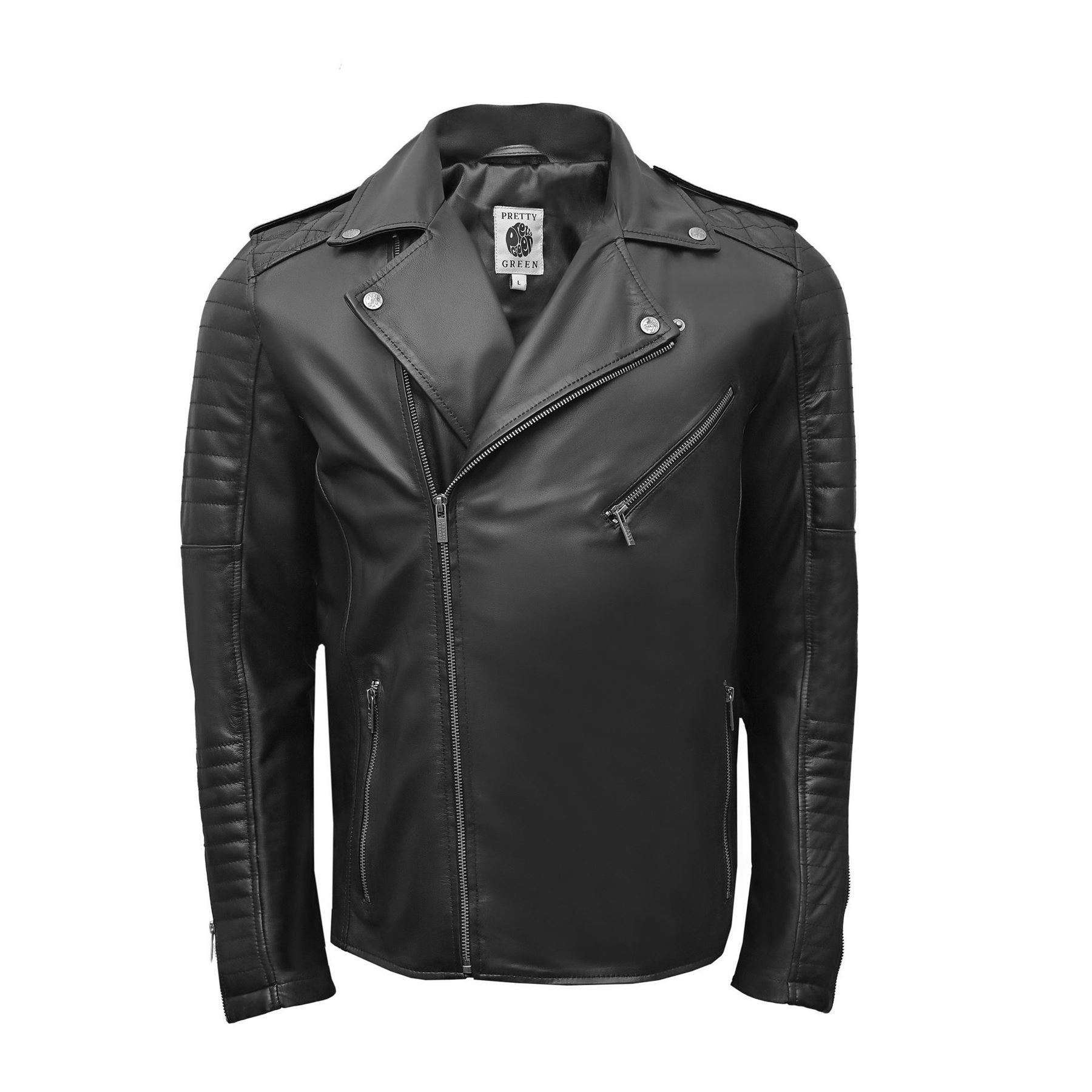Pretty Green Genuine Sheepskin Leather Biker Jacket