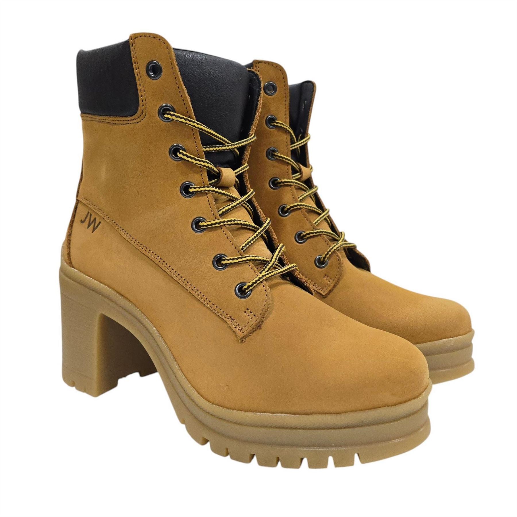 Jack Wills Premium Leather Block Heel Lace Up Ankle Boots