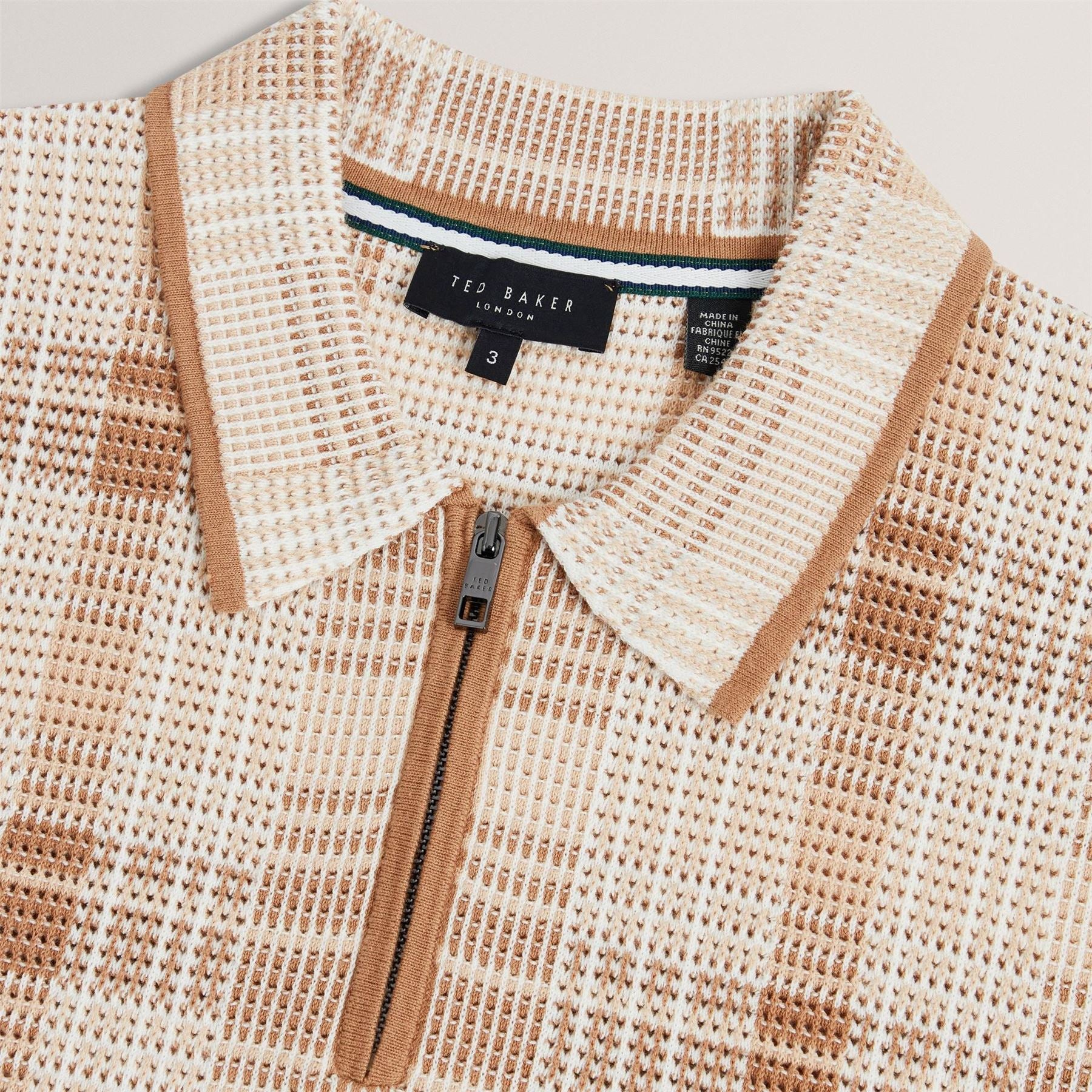 Ted Baker Checked Zip Neck Cotton Knit Polo