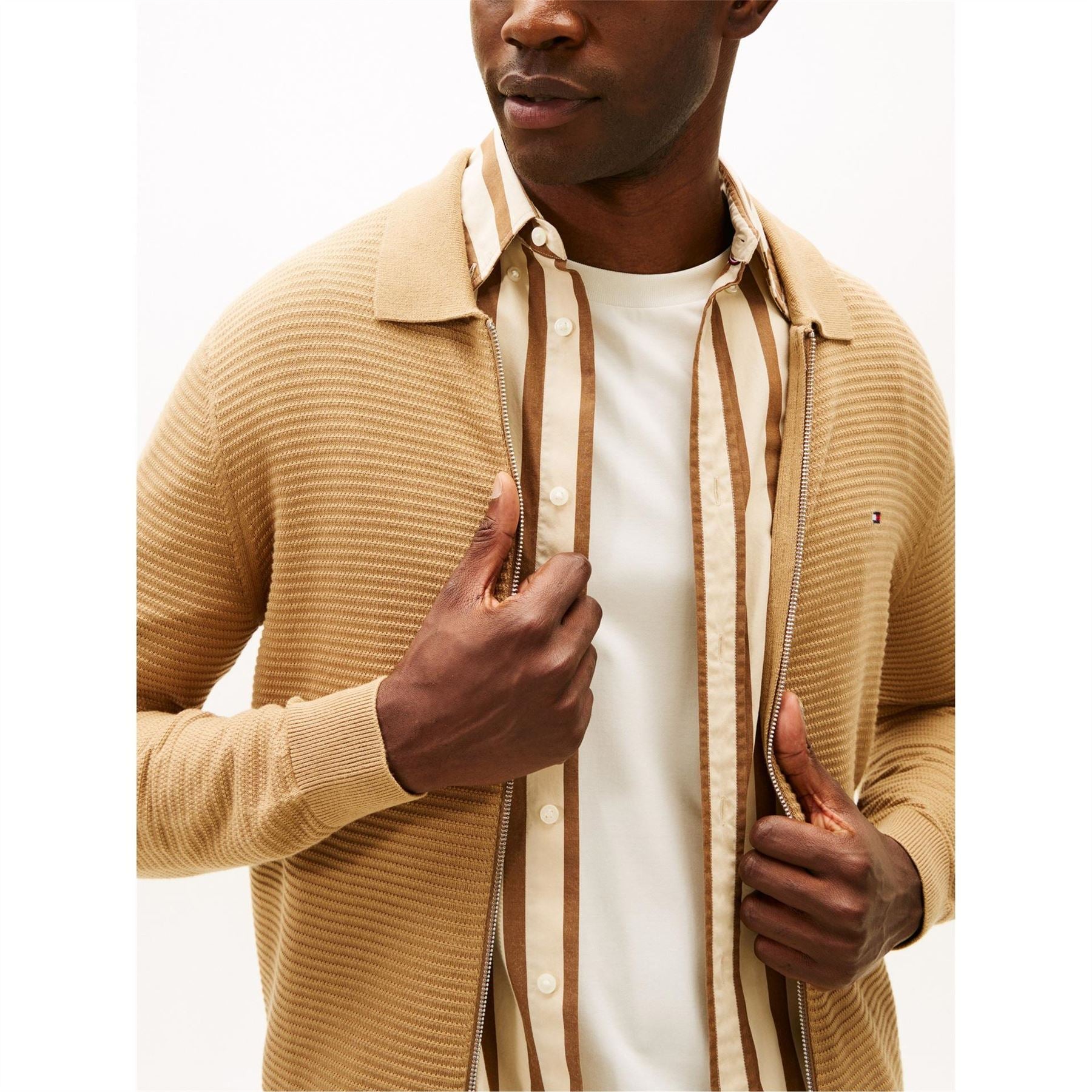 Tommy Hilfiger Textured Full Zipper Zipped Pocket Ribbed Cuff Jacket