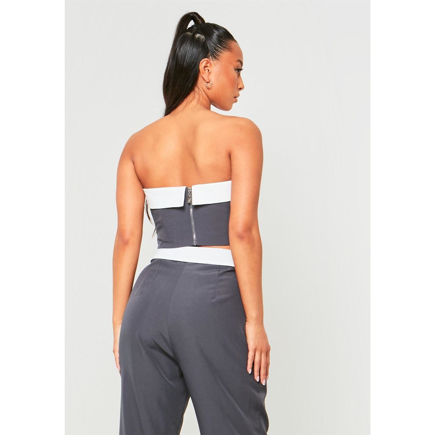 Missy Empire Black Satin Fold Over Bandeau Top