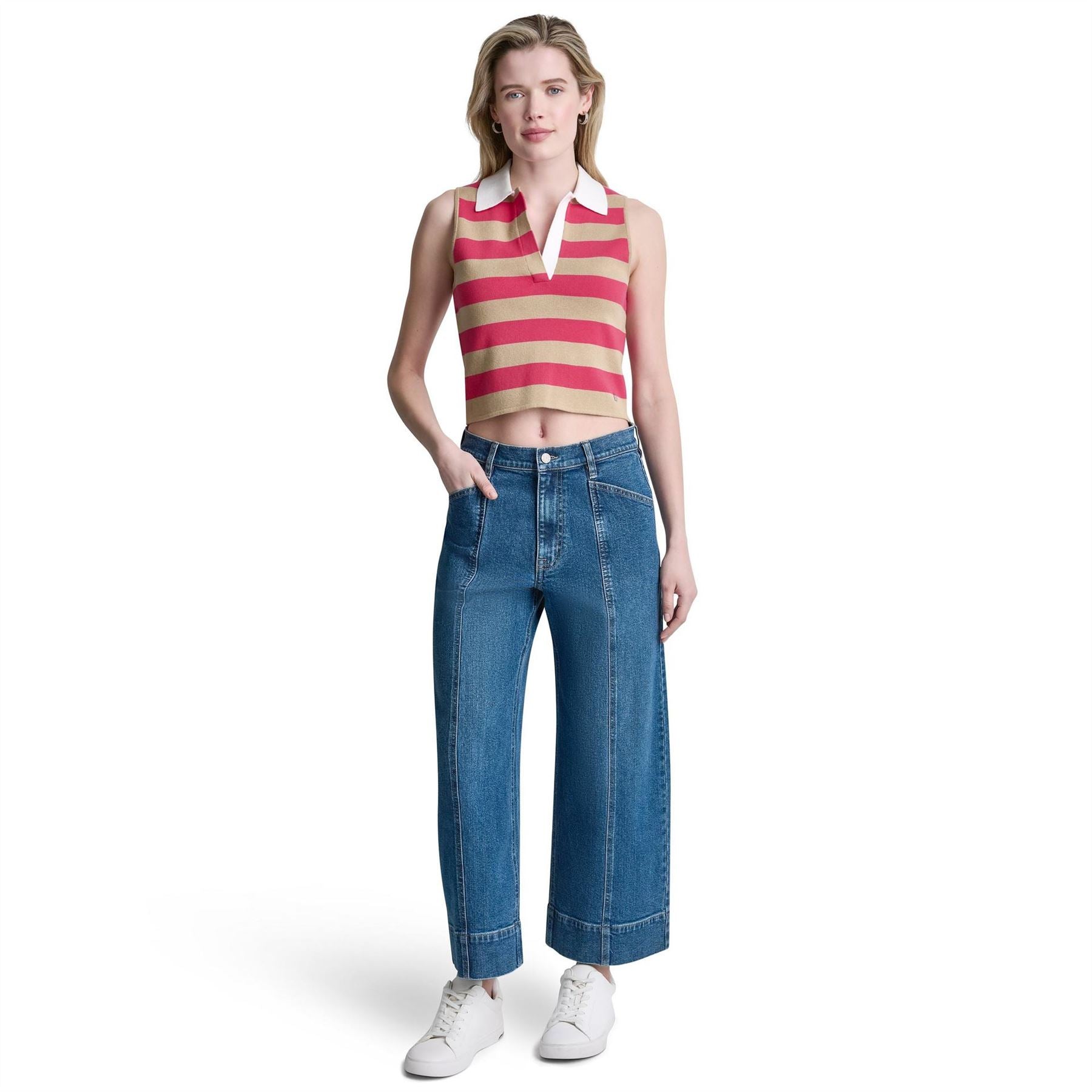 DKNY Striped Sleeveless Polo Sweater